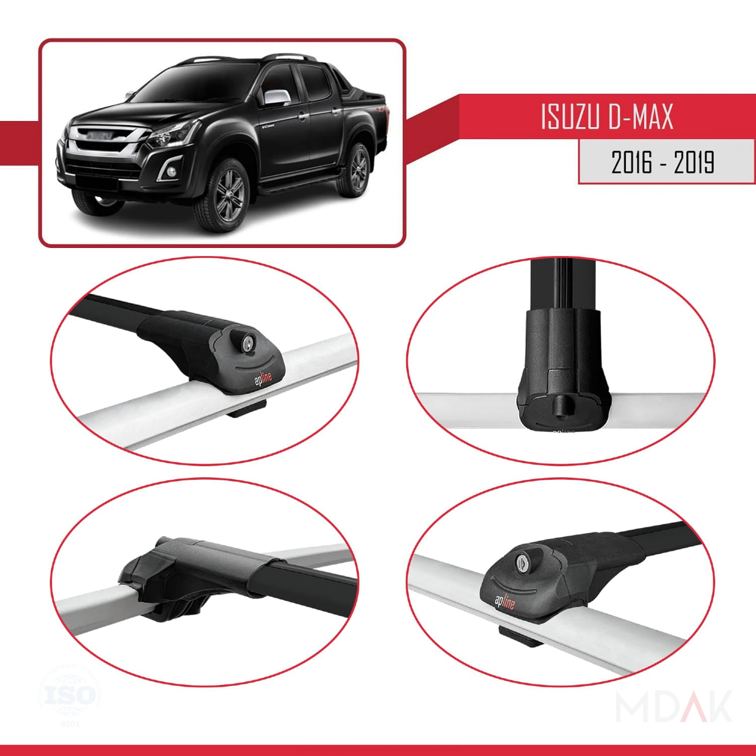 Isuzu D-Max 2 (RT85) Post-Facelift 2016-2019 Arası ile Uyumlu ACE-1 Ara Atkı Tavan Barı Siyah 3 Adet - Görsel 4