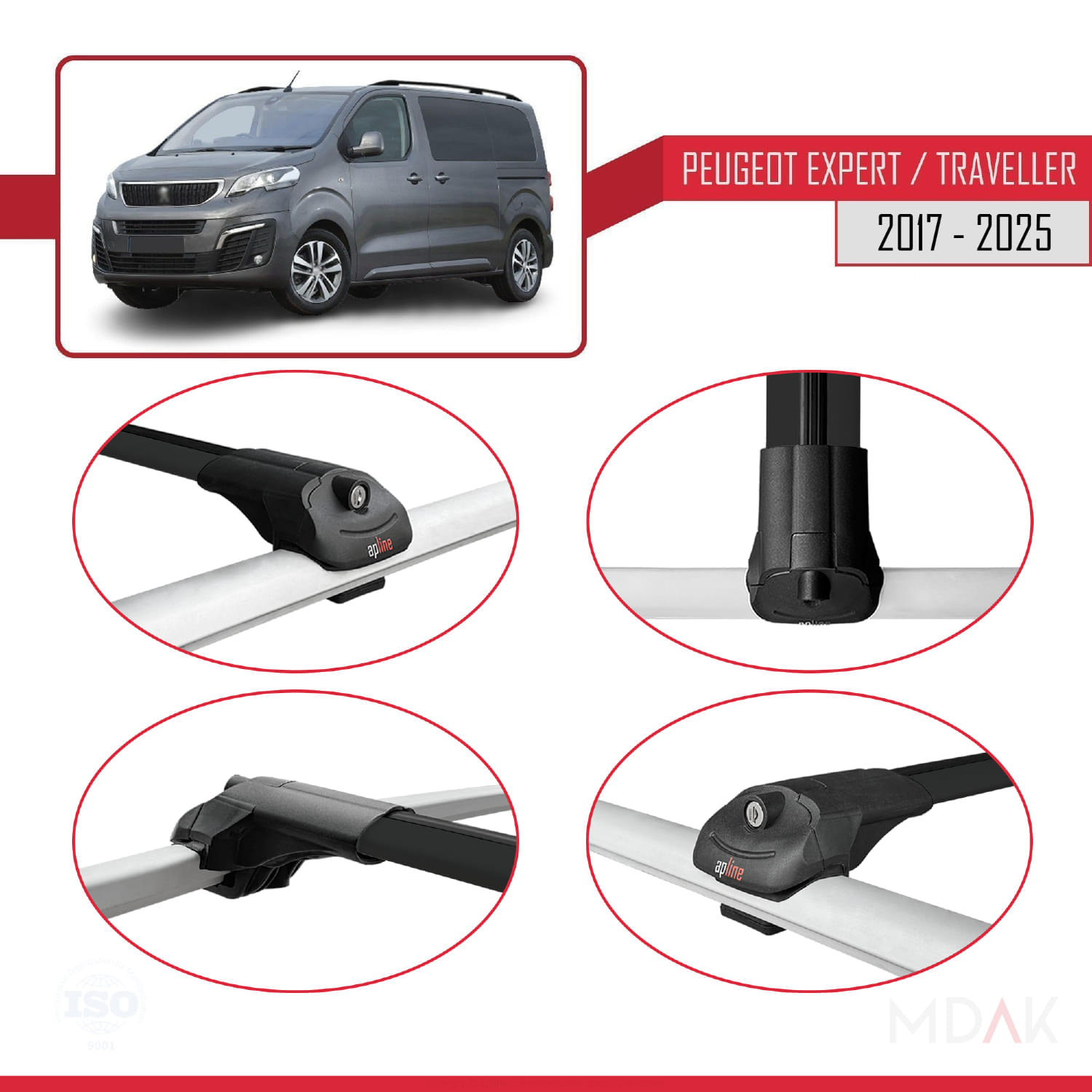 Peugeot Expert 3 Traveller 2017 ve Sonrası ile Uyumlu ACE-1 Ara Atkı Tavan Barı Siyah 3 Adet - Görsel 4
