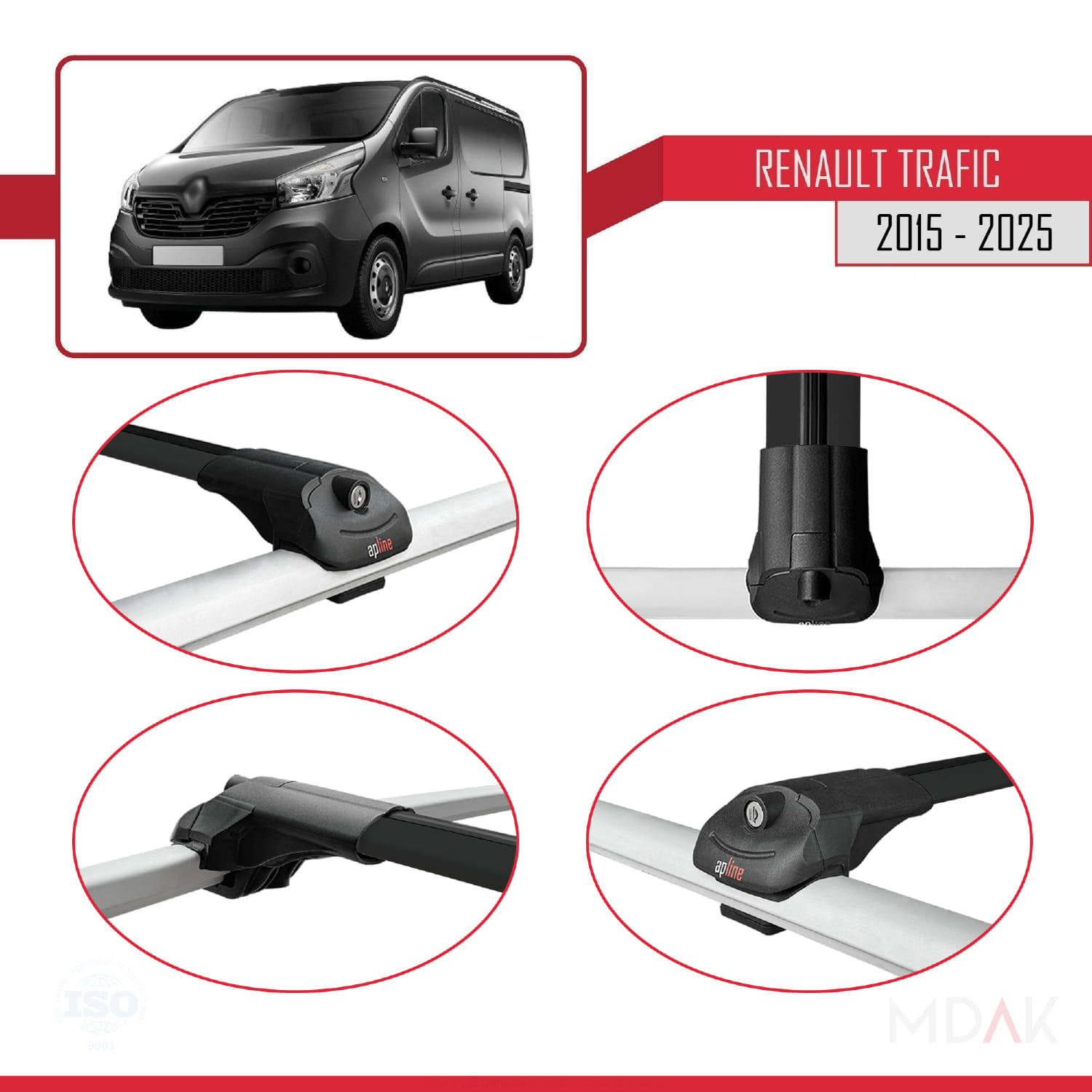 Renault Trafic 3 (X82) 2015 ve Sonrası ile Uyumlu ACE-1 Ara Atkı Tavan Barı Siyah 3 Adet - Görsel 4