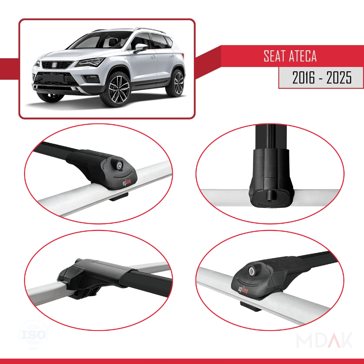 Seat Ateca (KH7) 2016 ve Sonrası ile Uyumlu ACE-1 Ara Atkı Tavan Barı Siyah 2 Adet - Görsel 4