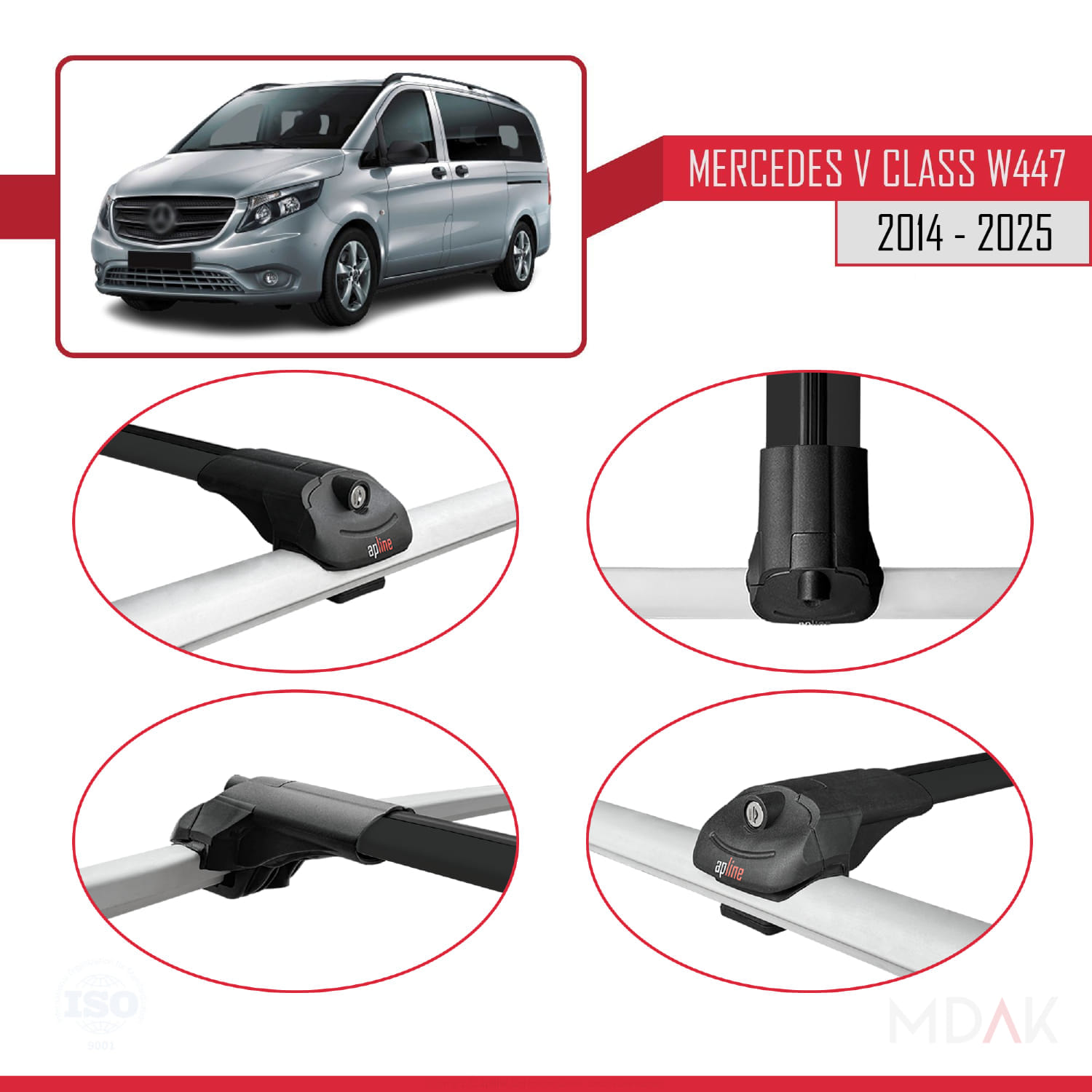Mercedes V Class 3 (W447) 2014 ve Sonrası ile Uyumlu ACE-1 Ara Atkı Tavan Barı Siyah 3 Adet - Görsel 4
