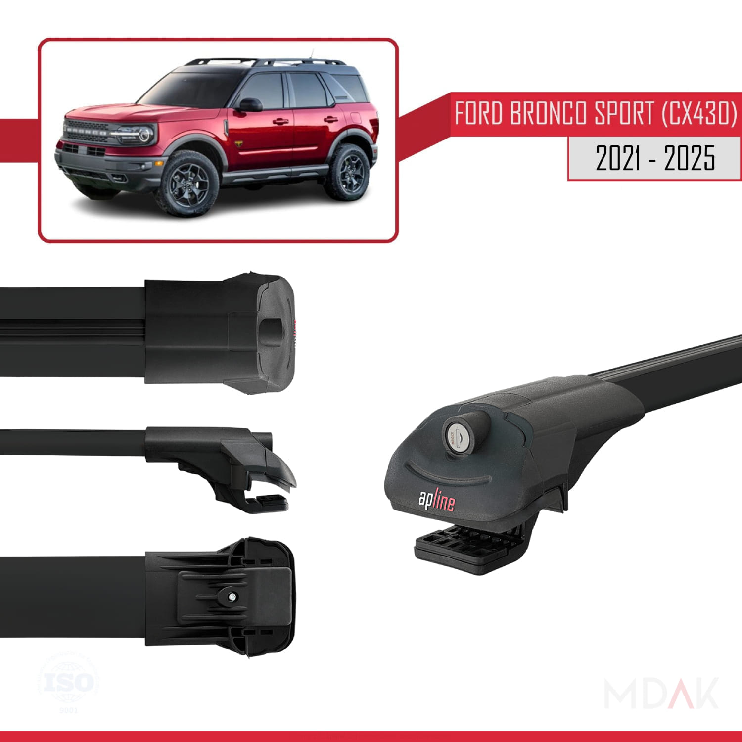 Ford Bronco Sport (CX430) 2021 ve Sonrası ile Uyumlu ACE-1 Ara Atkı Tavan Barı Siyah 3 Adet - Görsel 3
