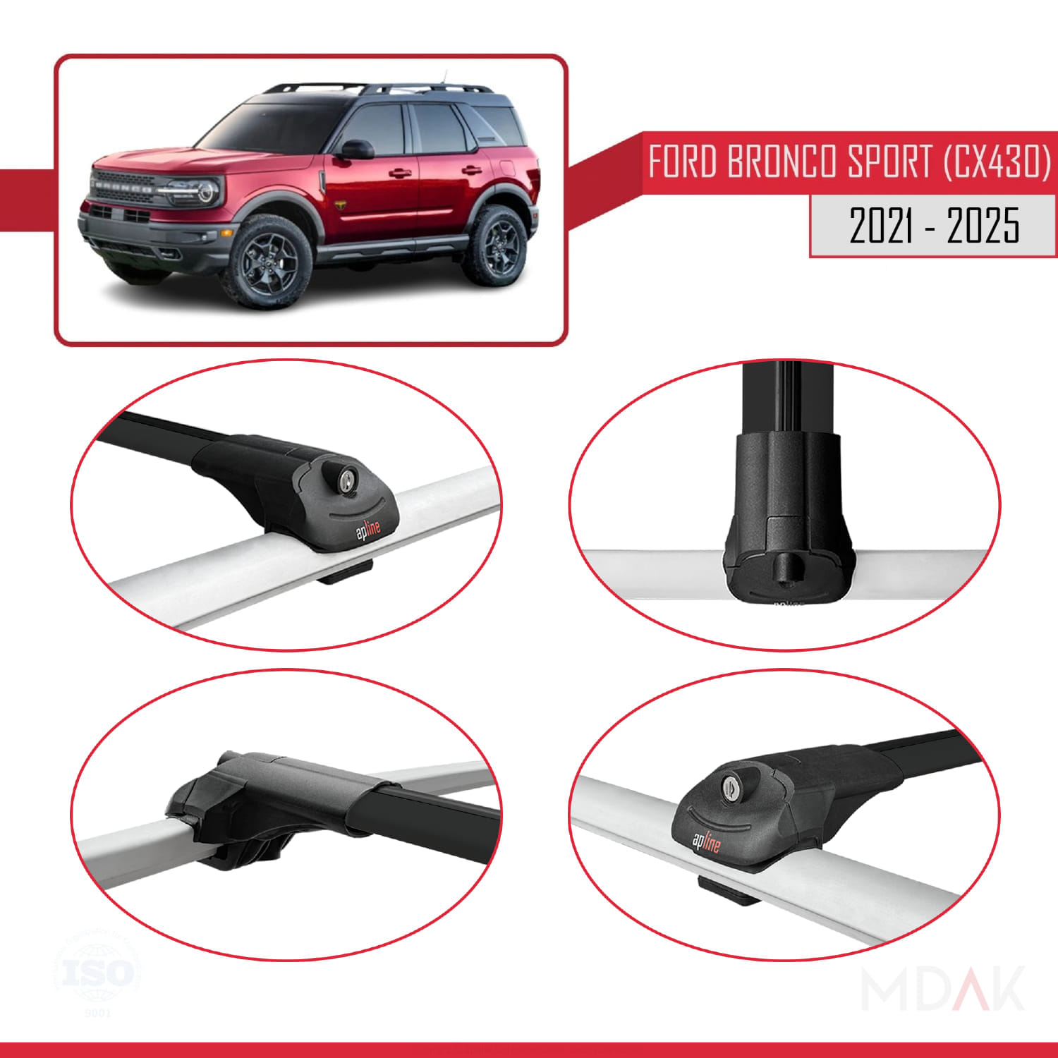 Ford Bronco Sport (CX430) 2021 ve Sonrası ile Uyumlu ACE-1 Ara Atkı Tavan Barı Siyah 3 Adet - Görsel 4