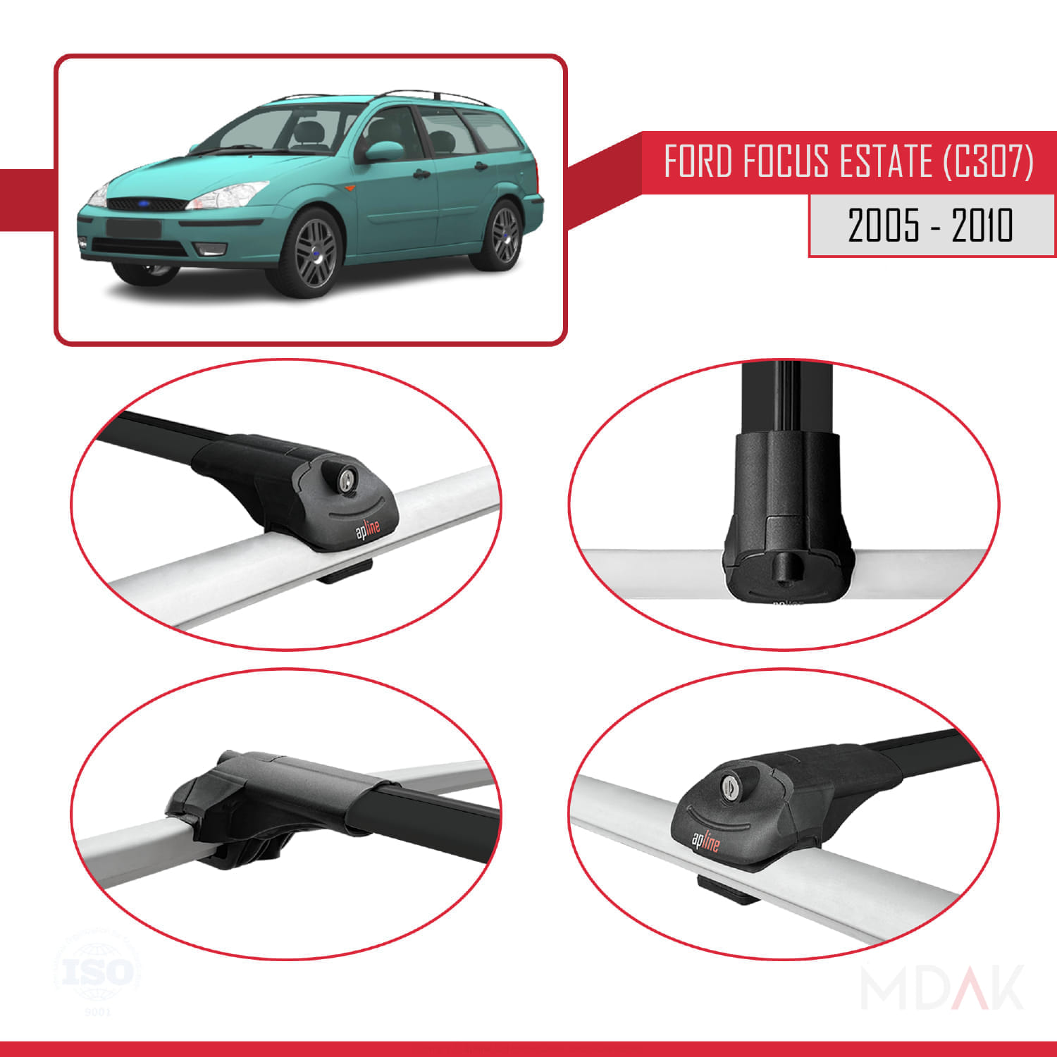 Ford Focus 2 (C307) SW 2005-2010 Arası ile Uyumlu ACE-1 Ara Atkı Tavan Barı Siyah 3 Adet - Görsel 4