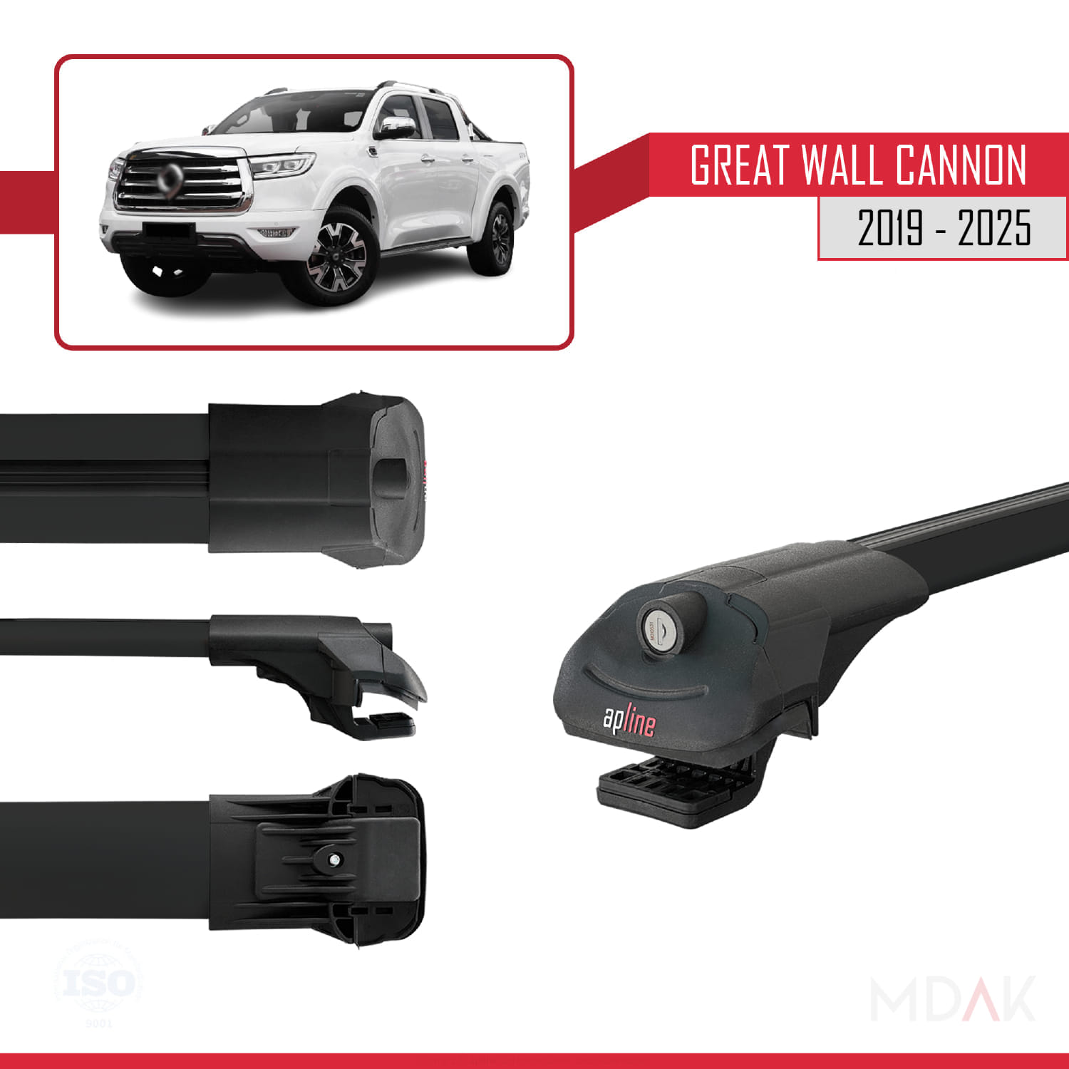 Great Wall Cannon 2019 ve Sonrası ile Uyumlu ACE-1 Ara Atkı Tavan Barı Siyah 3 Adet - Görsel 3
