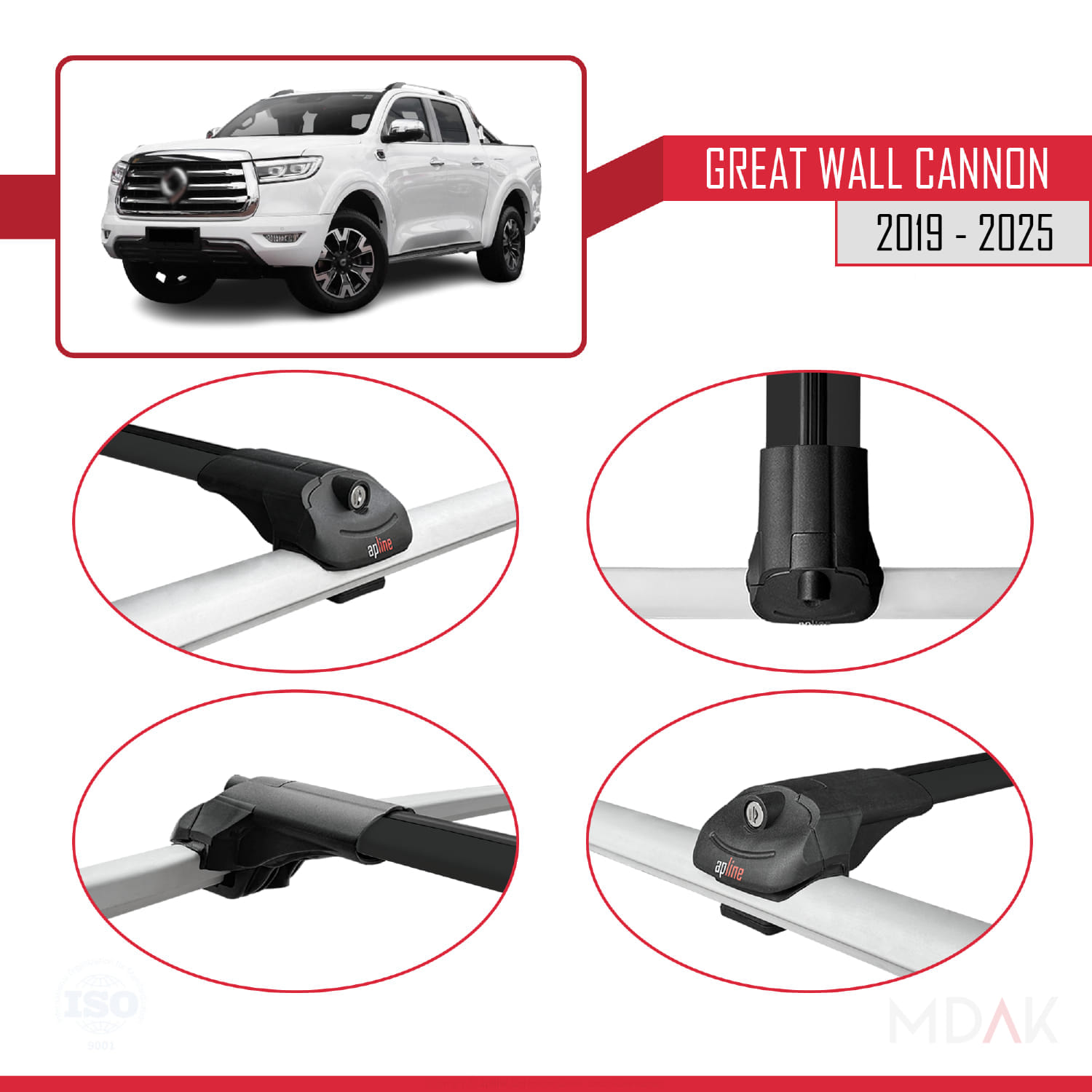 Great Wall Cannon 2019 ve Sonrası ile Uyumlu ACE-1 Ara Atkı Tavan Barı Siyah 3 Adet - Görsel 4