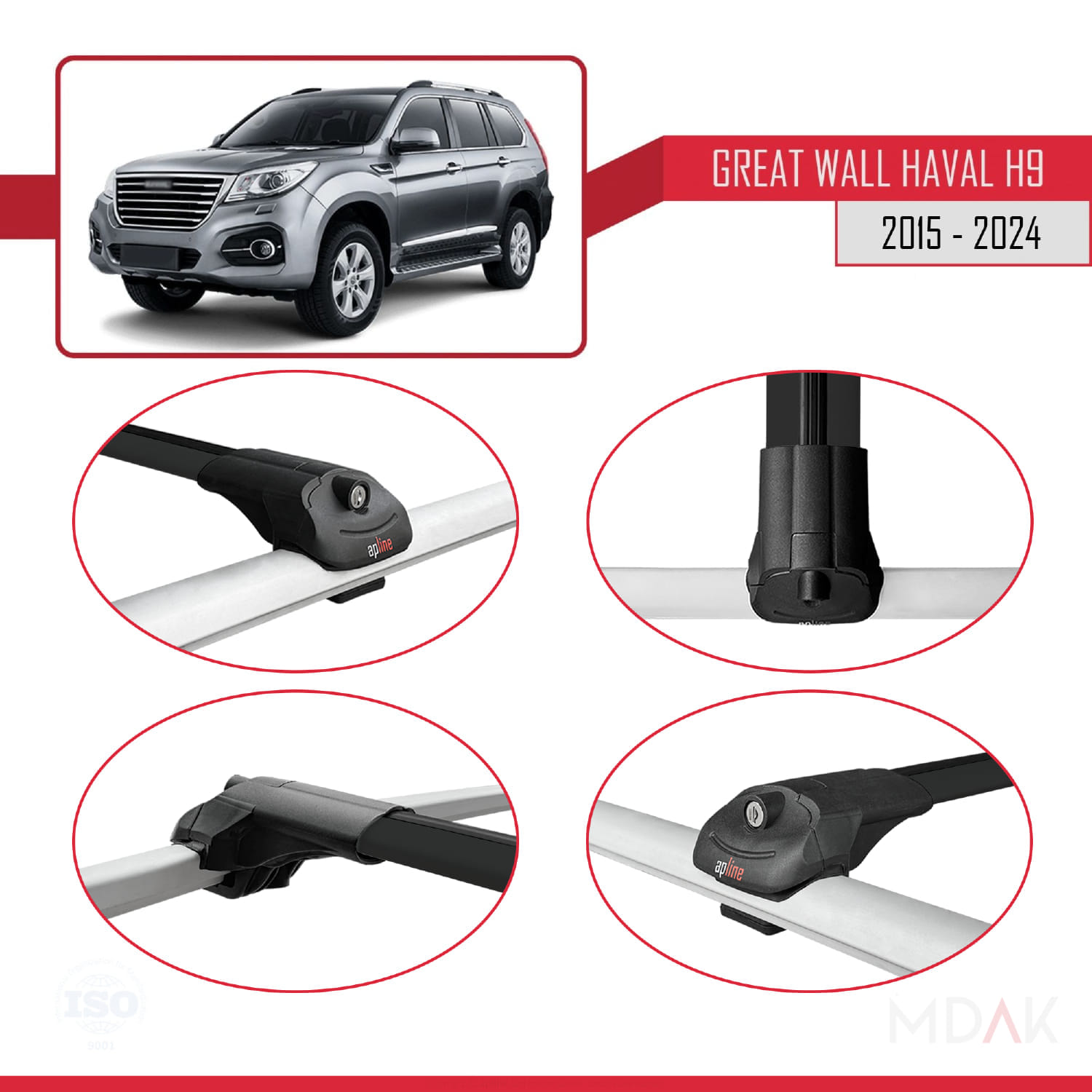Great Wall Haval H9 2015-2023 Arası ile Uyumlu ACE-1 Ara Atkı Tavan Barı Siyah 3 Adet - Görsel 4
