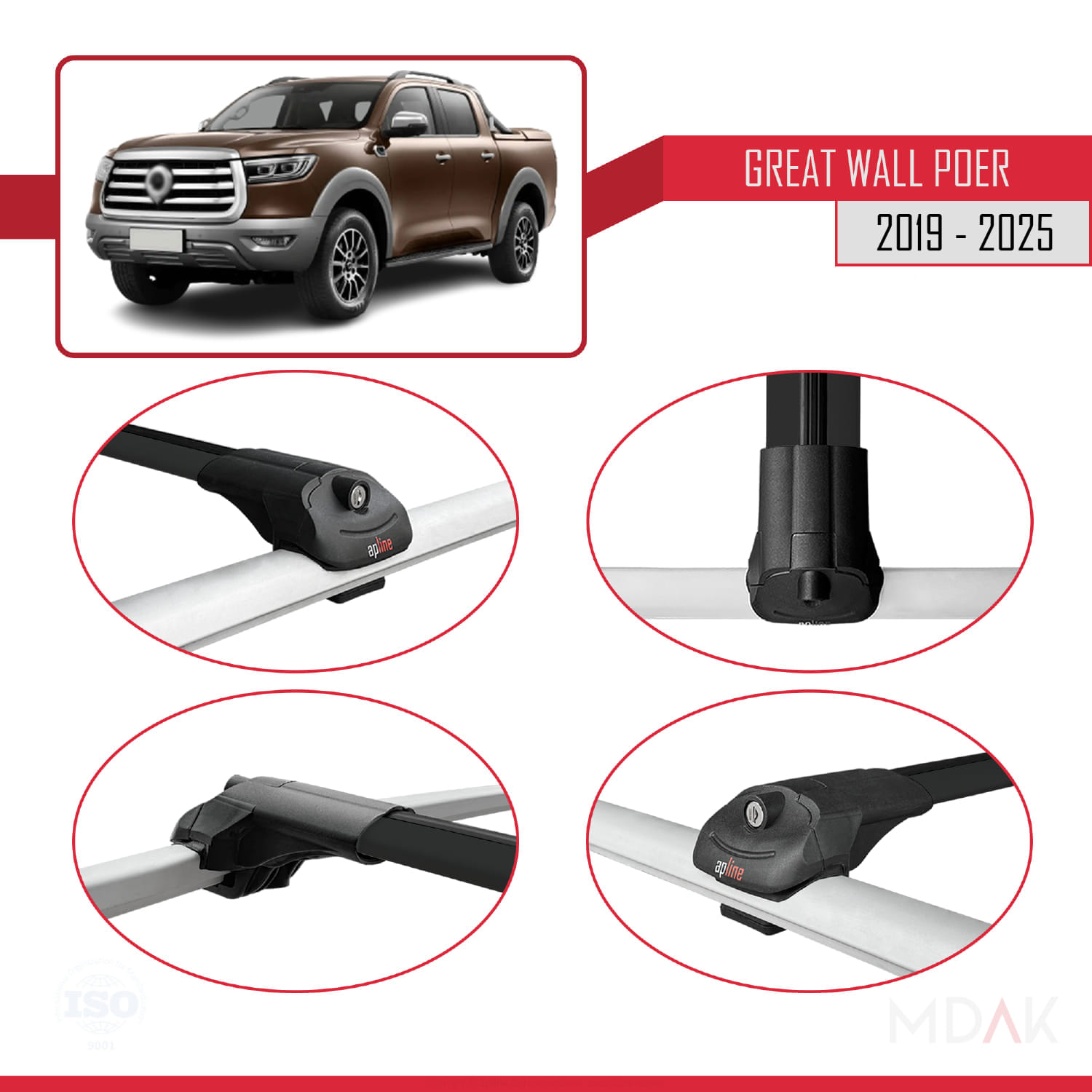 Great Wall Poer 2019 ve Sonrası ile Uyumlu ACE-1 Ara Atkı Tavan Barı Siyah 3 Adet - Görsel 4