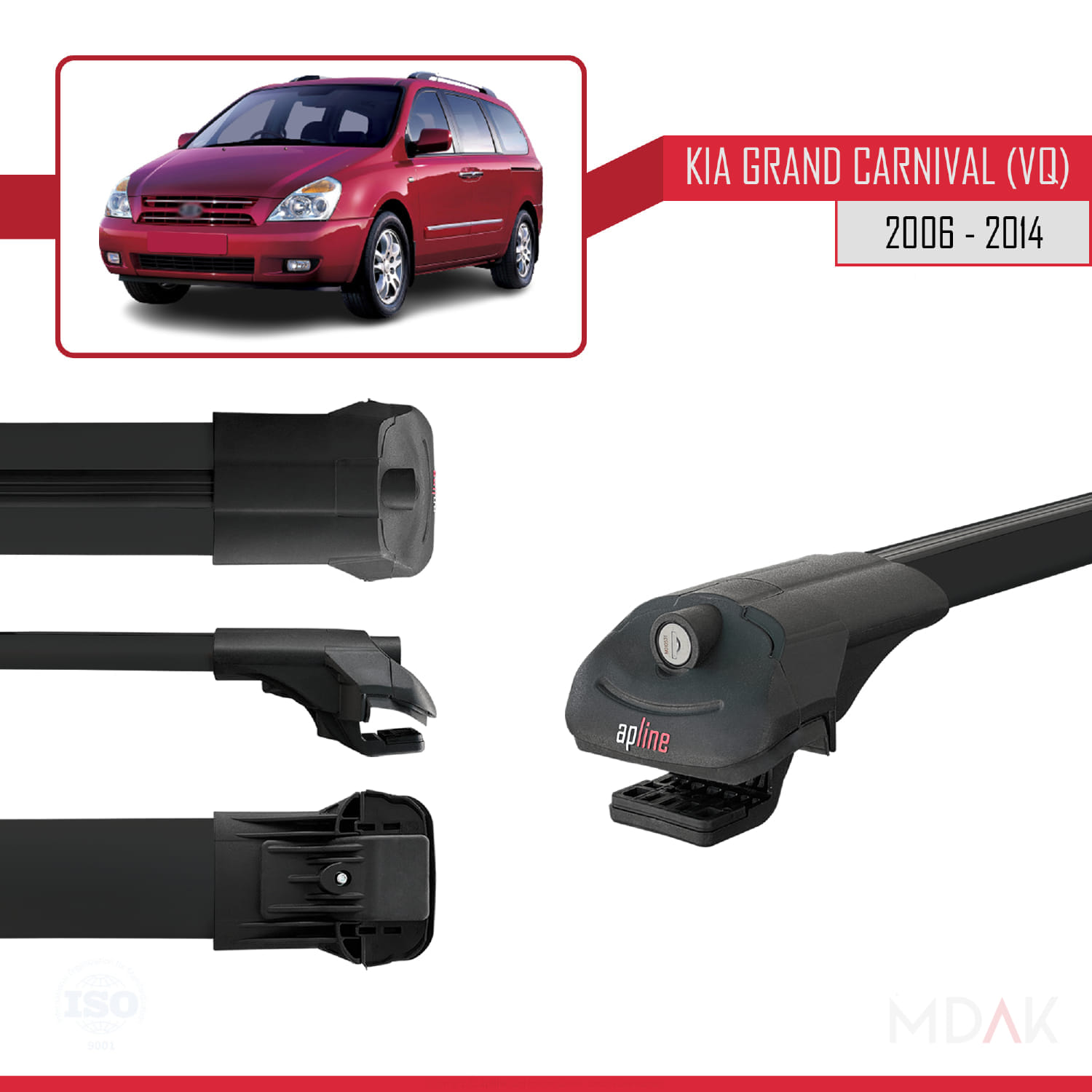 Kia Grand Carnival 2 (VQ) 2006-2014 Arası ile Uyumlu ACE-1 Ara Atkı Tavan Barı Siyah 3 Adet - Görsel 3