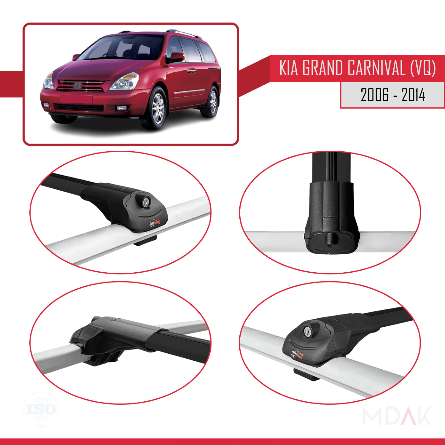 Kia Grand Carnival 2 (VQ) 2006-2014 Arası ile Uyumlu ACE-1 Ara Atkı Tavan Barı Siyah 3 Adet - Görsel 4