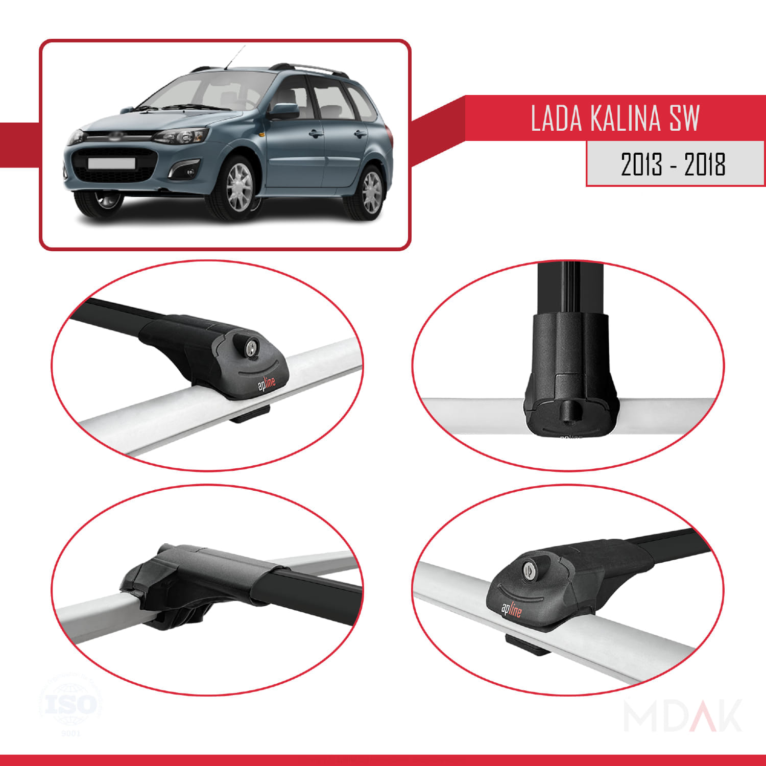 Lada Kalina 2 SW 2013-2018 Arası ile Uyumlu ACE-1 Ara Atkı Tavan Barı Siyah 3 Adet - Görsel 4