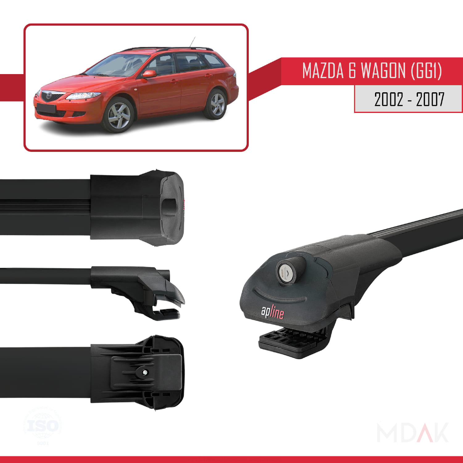 Mazda 6 I (GG1) 2002-2007 Arası ile Uyumlu ACE-1 Ara Atkı Tavan Barı Siyah 3 Adet - Görsel 3