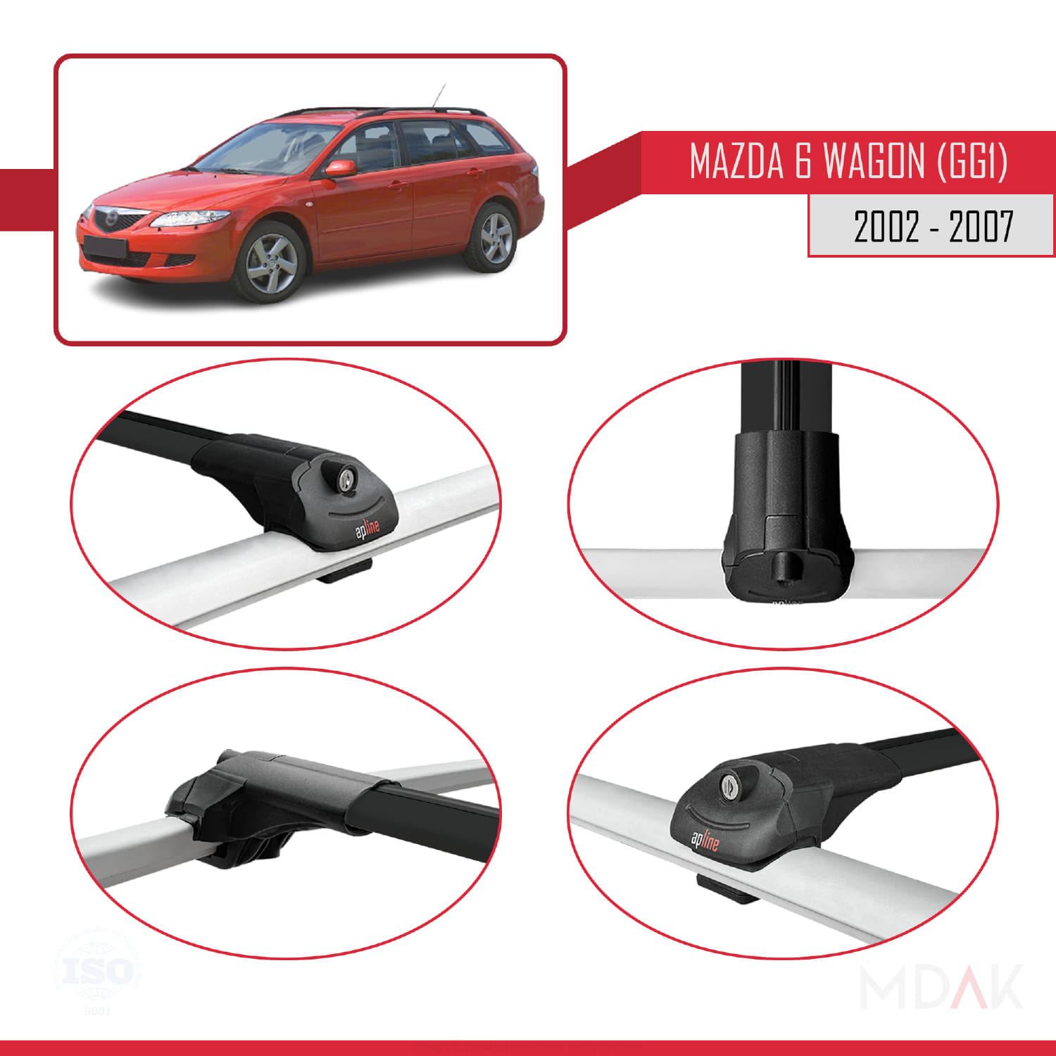 Mazda 6 I (GG1) 2002-2007 Arası ile Uyumlu ACE-1 Ara Atkı Tavan Barı Siyah 3 Adet - Görsel 4