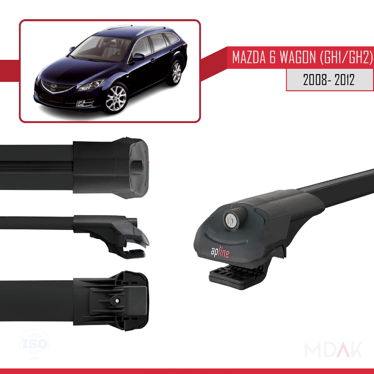 Mazda 6 II (GZ) Wagon 2008-2012 Arası ile Uyumlu ACE-1 Ara Atkı Tavan Barı Siyah 3 Adet - Görsel 3