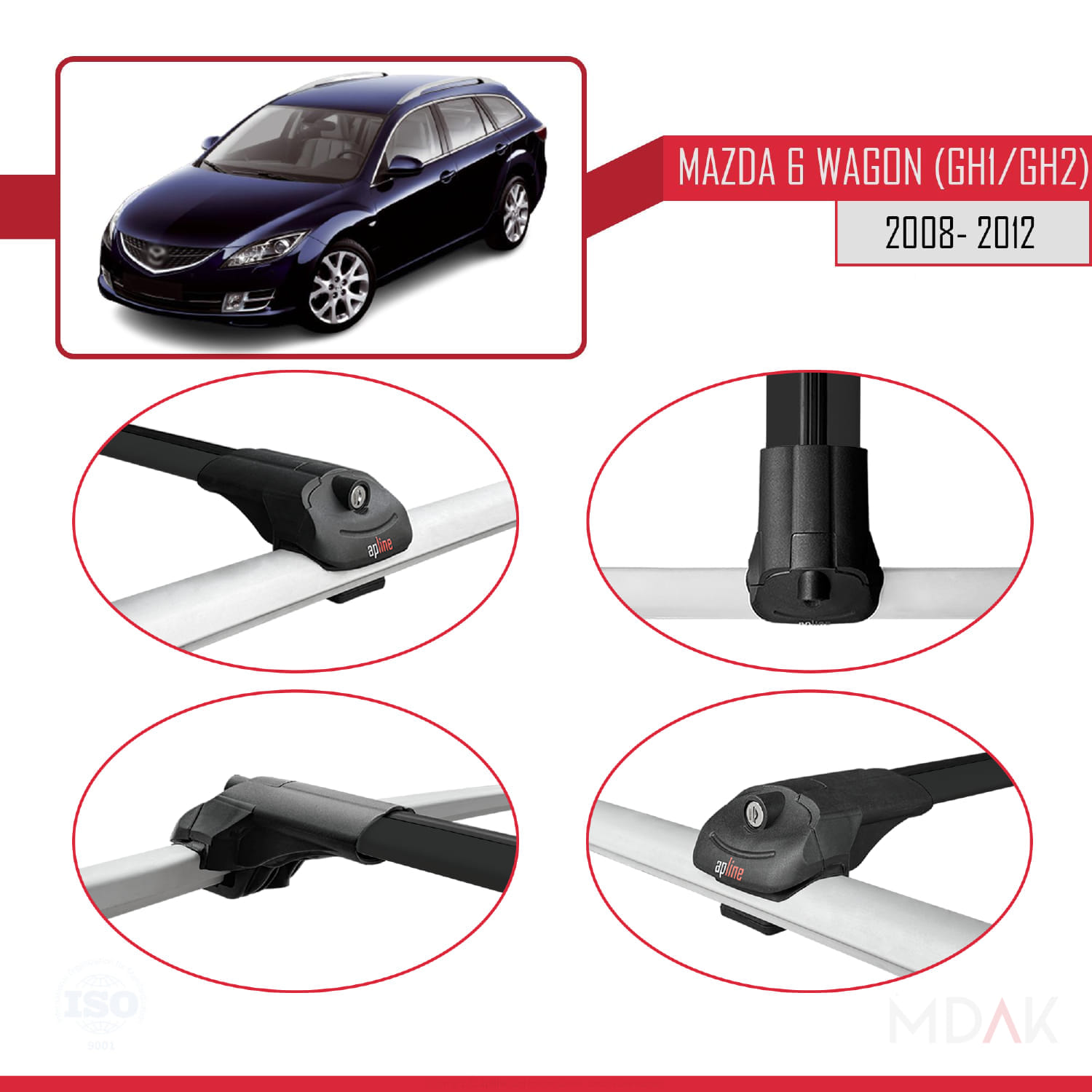 Mazda 6 II (GZ) Wagon 2008-2012 Arası ile Uyumlu ACE-1 Ara Atkı Tavan Barı Siyah 3 Adet - Görsel 4