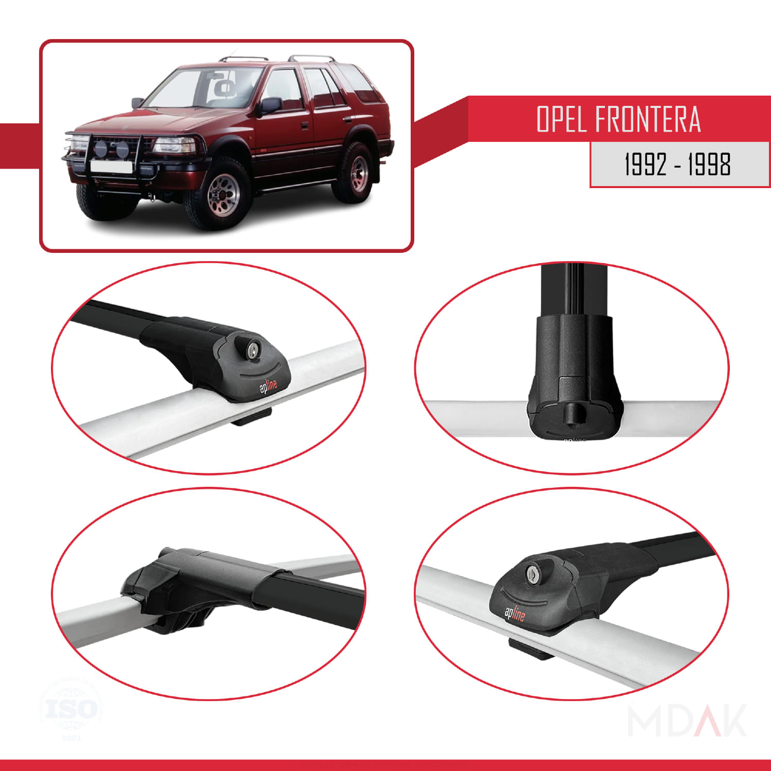 Opel Frontera 1992-1998 Arası ile Uyumlu ACE-1 Ara Atkı Tavan Barı Siyah 3 Adet - Görsel 4