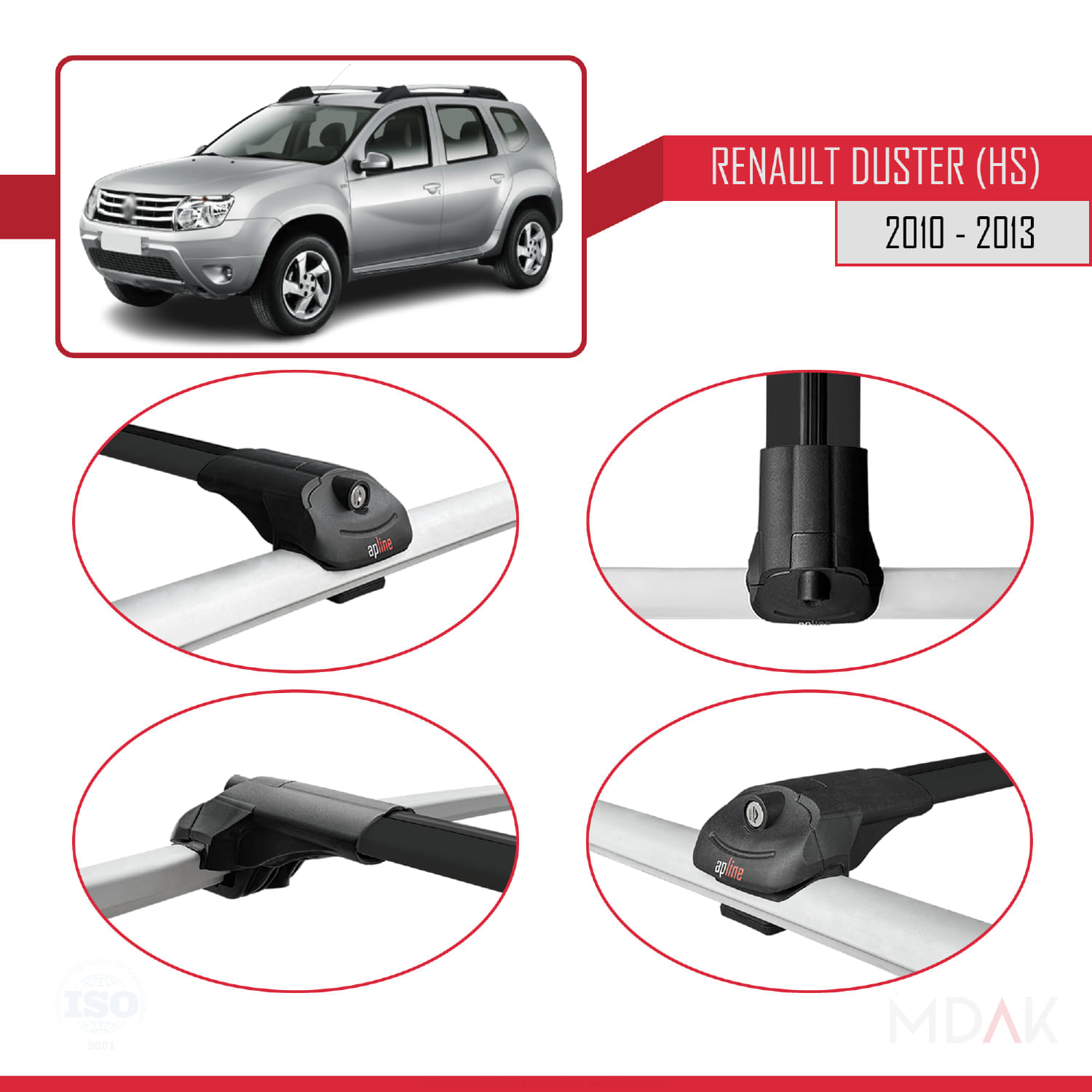 Renault Duster (HS) Pre-Facelift 2010-2013 Arası ile Uyumlu ACE-1 Ara Atkı Tavan Barı Siyah 3 Adet - Görsel 4
