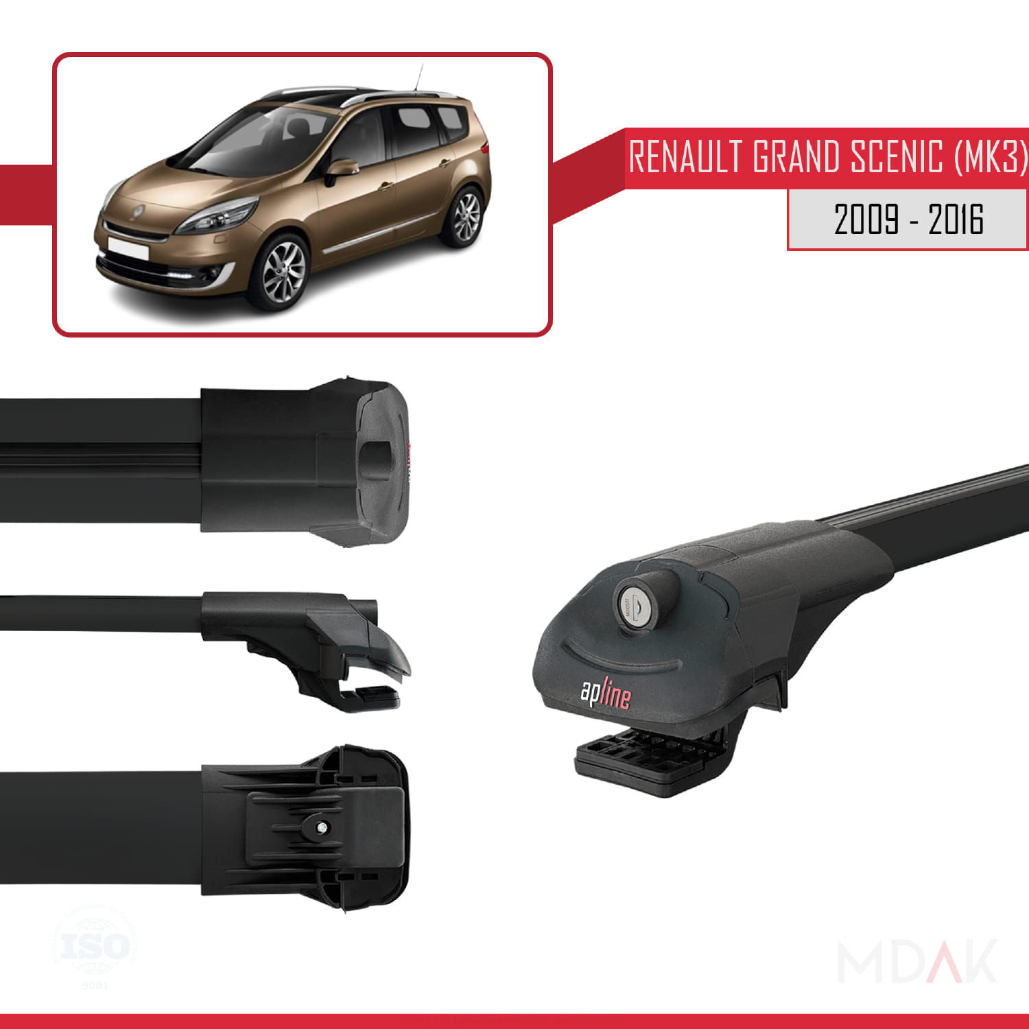 Renault Grand Scenic 3 2009-2016 Arası ile Uyumlu ACE-1 Ara Atkı Tavan Barı Siyah 3 Adet - Görsel 3