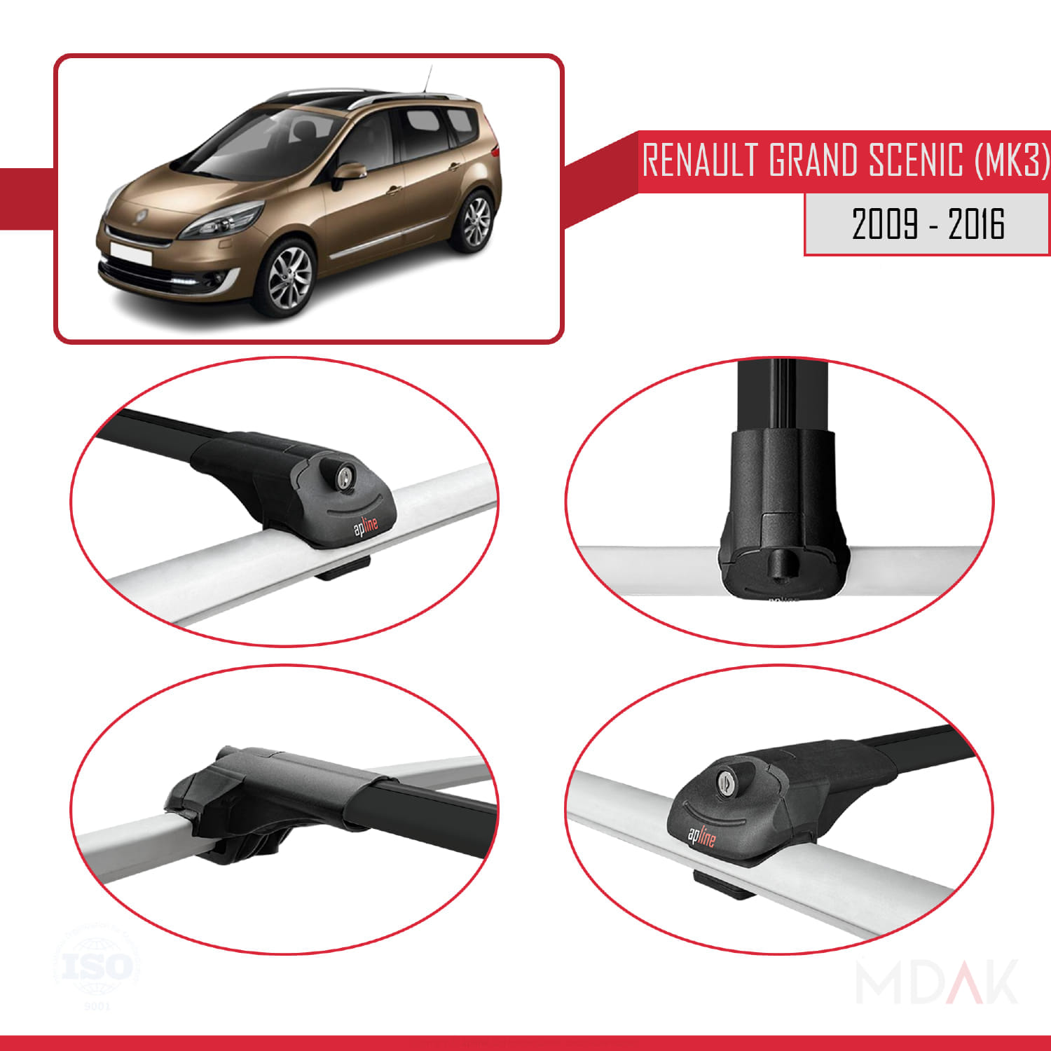 Renault Grand Scenic 3 2009-2016 Arası ile Uyumlu ACE-1 Ara Atkı Tavan Barı Siyah 3 Adet - Görsel 4