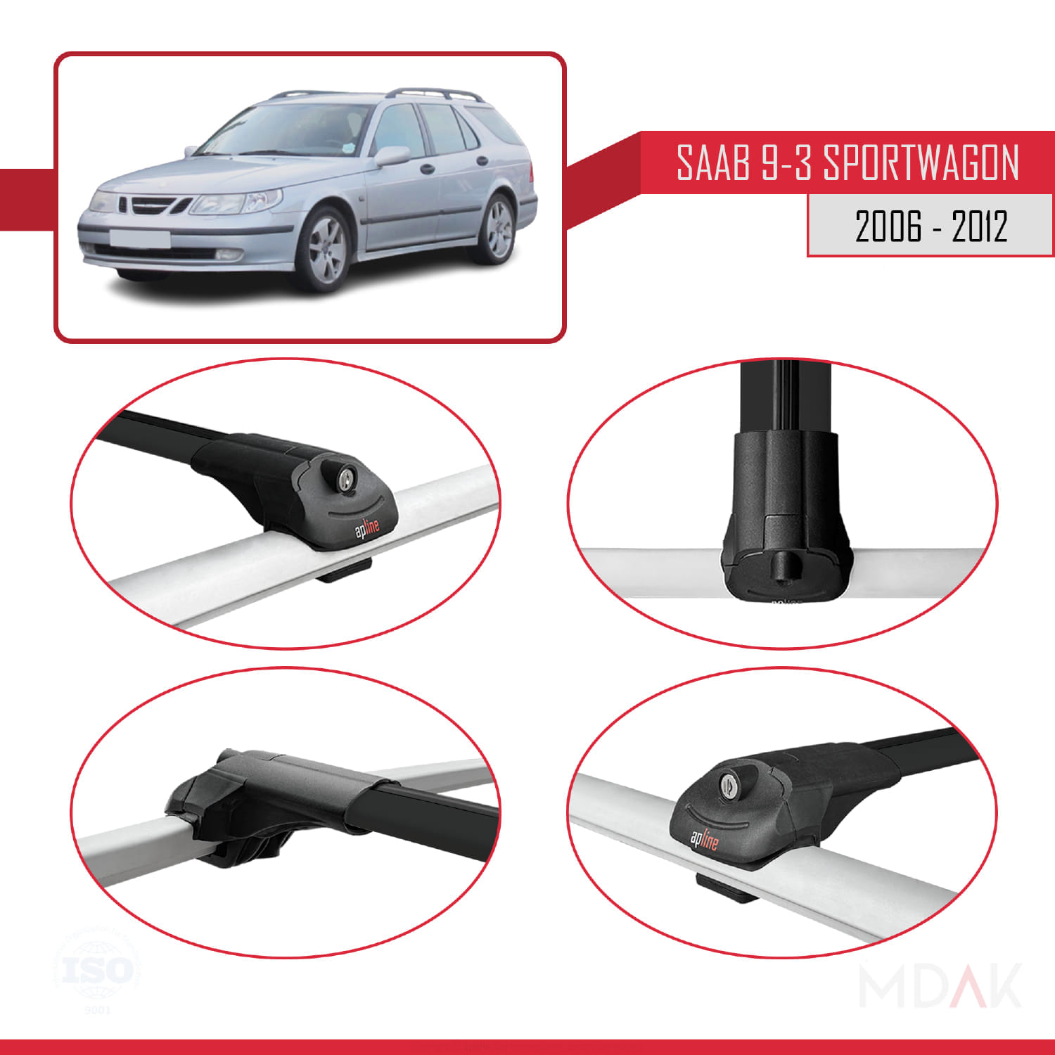 Saab 9-3 II SW 2006-2012 Arası ile Uyumlu ACE-1 Ara Atkı Tavan Barı Siyah 3 Adet - Görsel 4