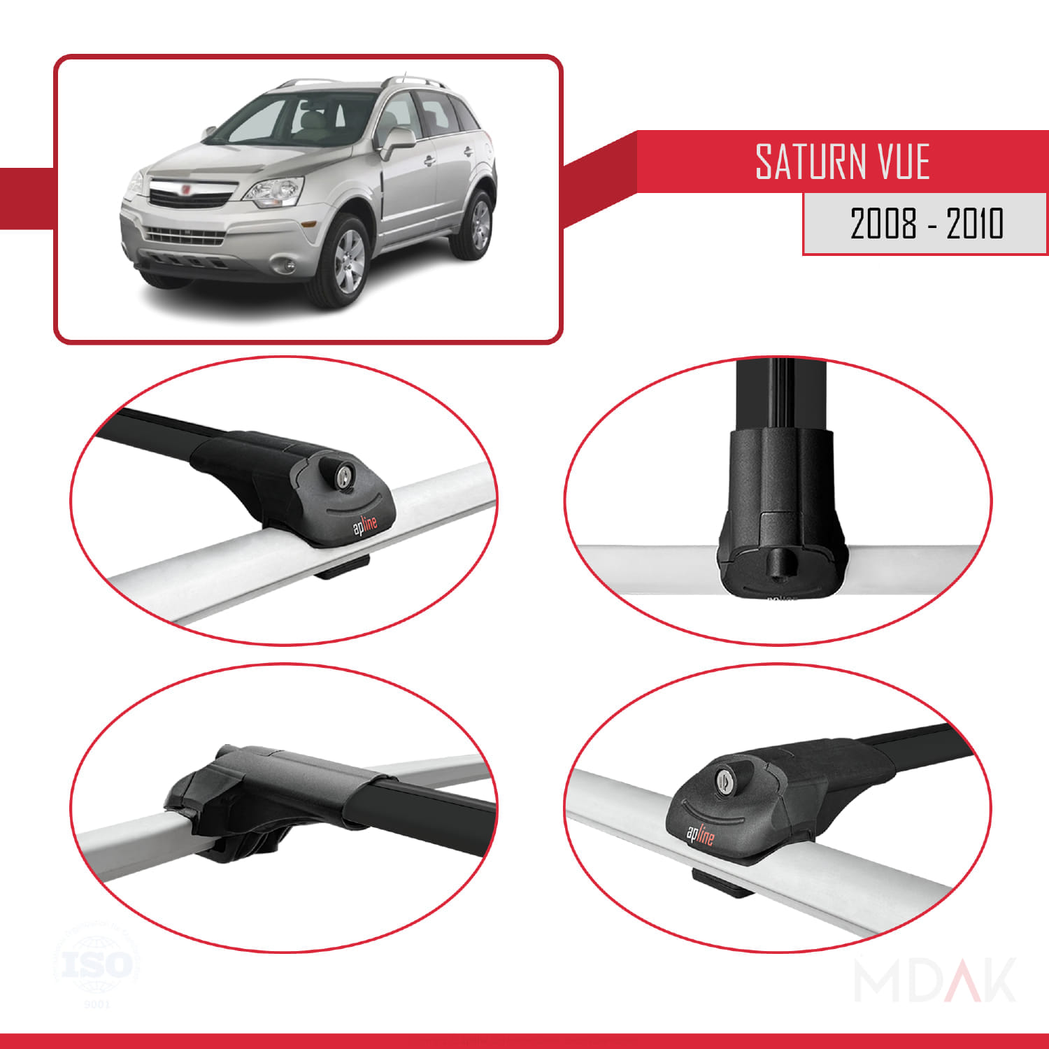 Saturn Vue 2 2008-2010 Arası ile Uyumlu ACE-1 Ara Atkı Tavan Barı Siyah 3 Adet - Görsel 4