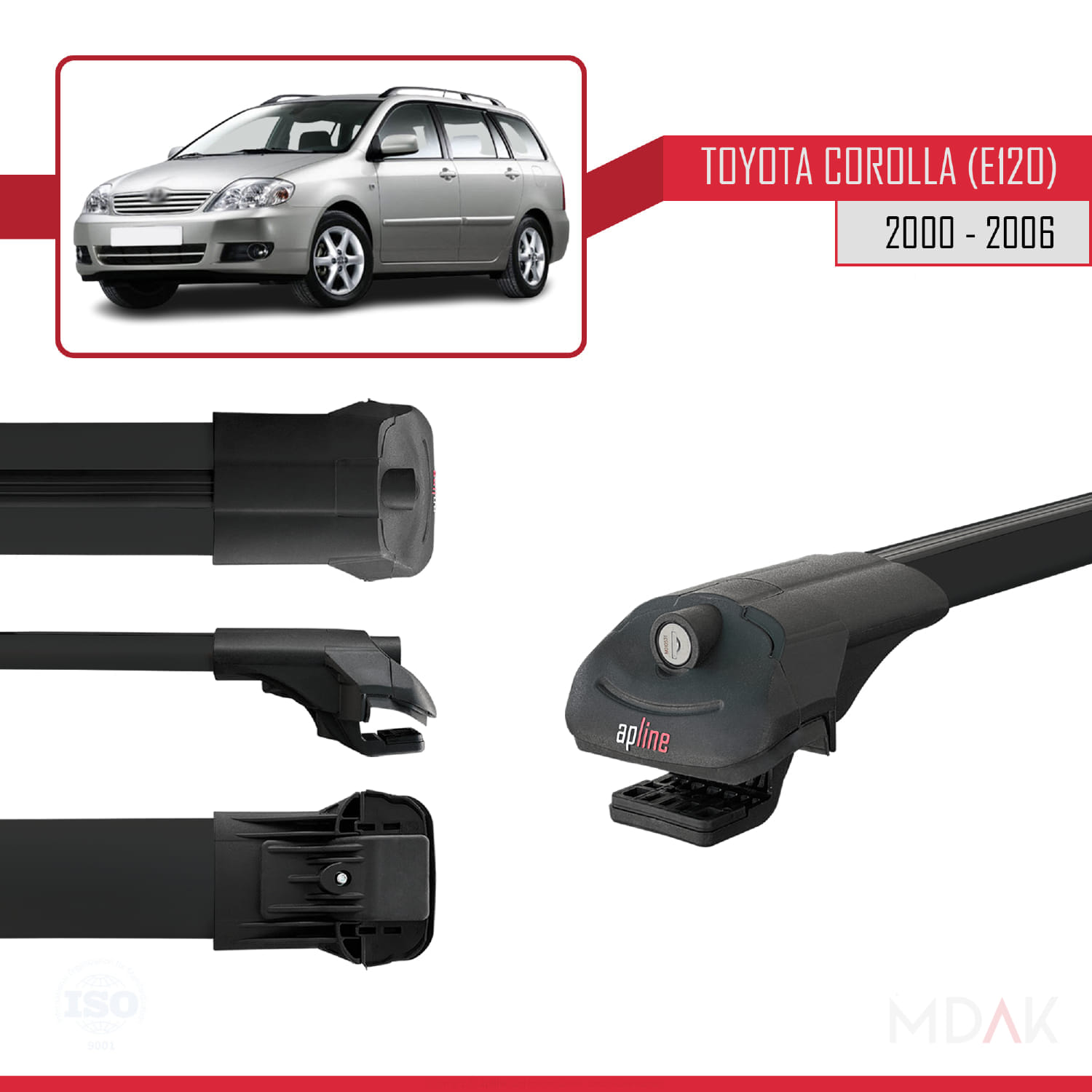 Toyota Corolla 9 (E120) SW 2000-2006 Arası ile Uyumlu ACE-1 Ara Atkı Tavan Barı Siyah 3 Adet - Görsel 3