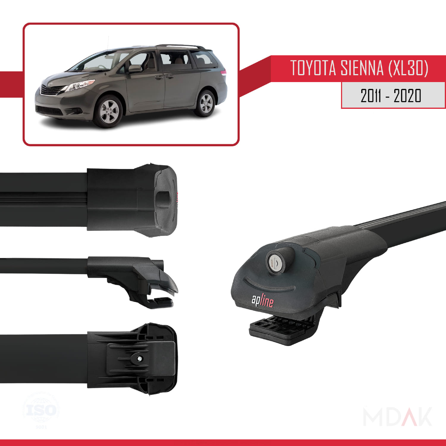 Toyota Sienna 3 (XL30) 2011-2020 Arası ile Uyumlu ACE-1 Ara Atkı Tavan Barı Siyah 2 Adet - Görsel 3