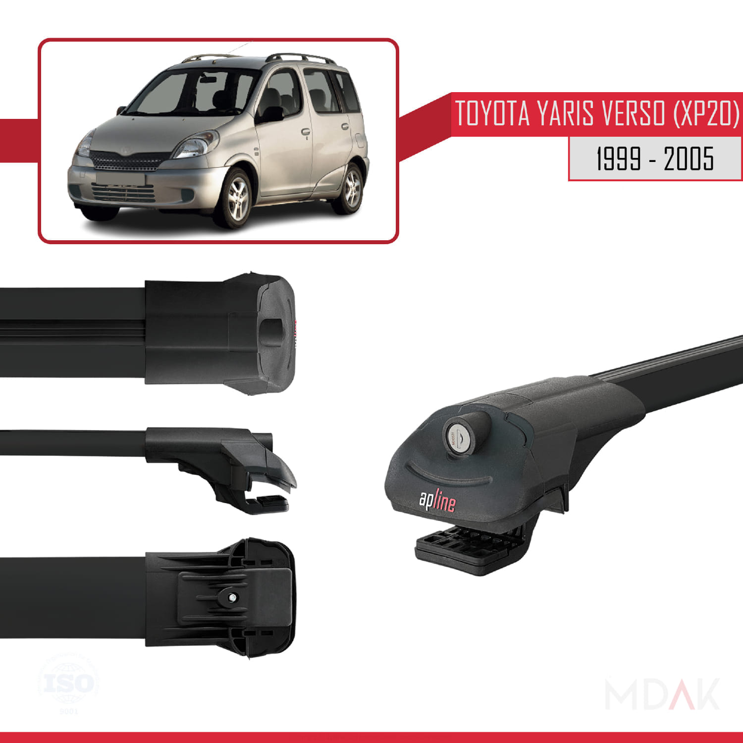Toyota Yaris Verso (XP20) 1999-2005 Arası ile Uyumlu ACE-1 Ara Atkı Tavan Barı Siyah 3 Adet - Görsel 3