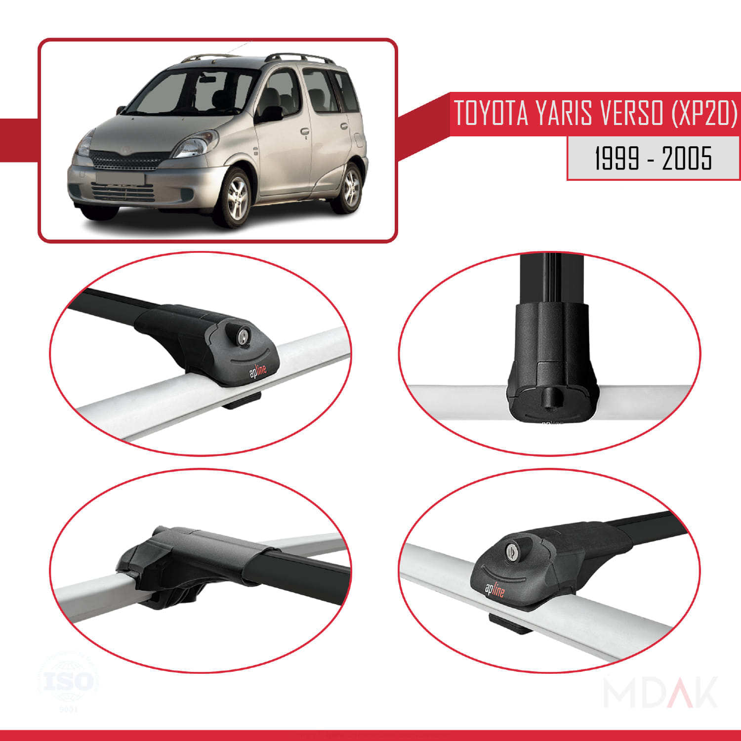 Toyota Yaris Verso (XP20) 1999-2005 Arası ile Uyumlu ACE-1 Ara Atkı Tavan Barı Siyah 3 Adet - Görsel 4