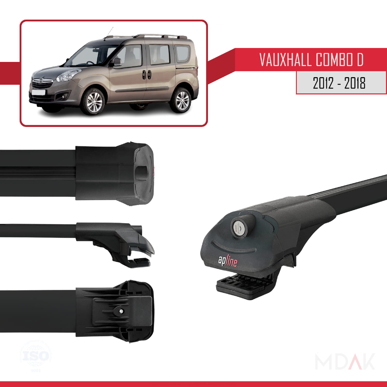 Vauxhall Combo D 2012-2018 Arası ile Uyumlu ACE-1 Ara Atkı Tavan Barı Siyah 3 Adet - Görsel 3