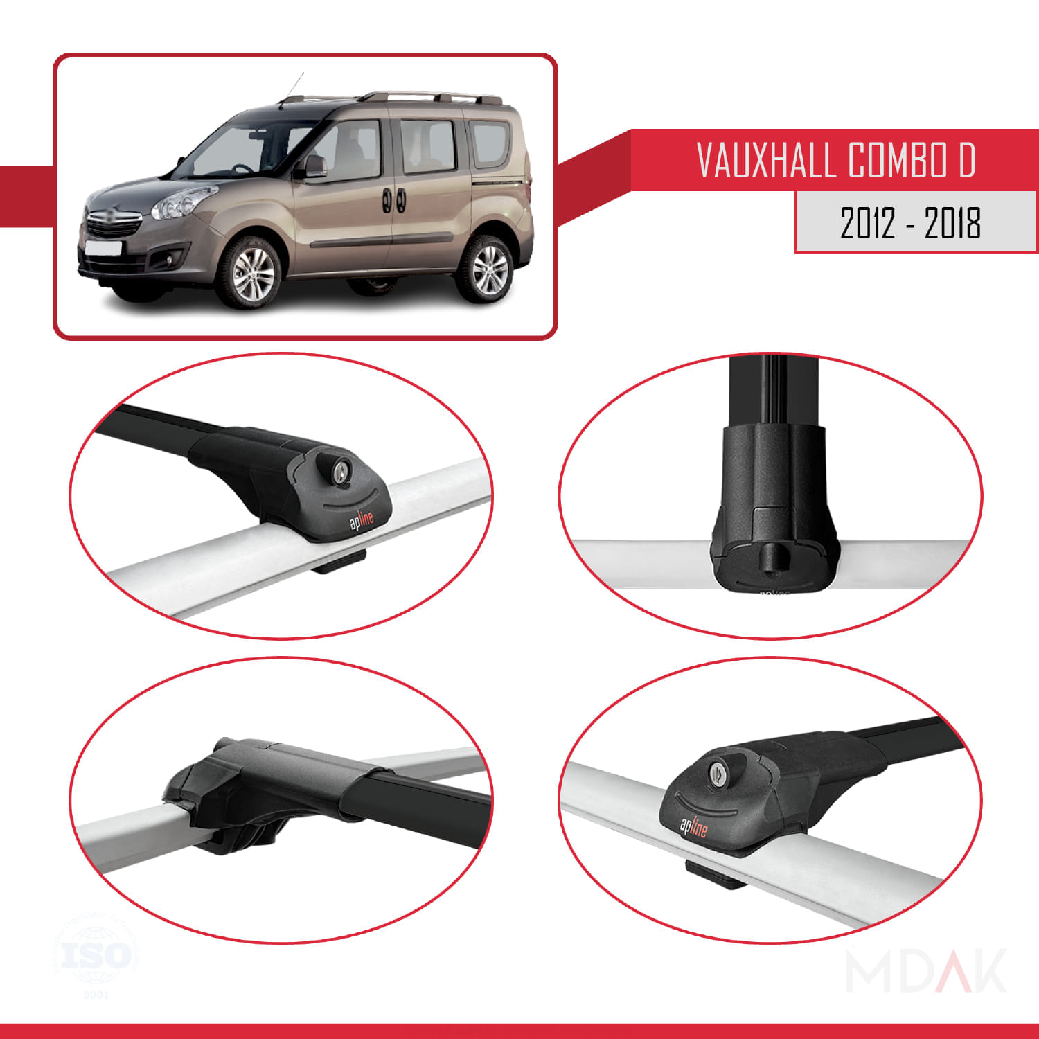 Vauxhall Combo D 2012-2018 Arası ile Uyumlu ACE-1 Ara Atkı Tavan Barı Siyah 3 Adet - Görsel 4