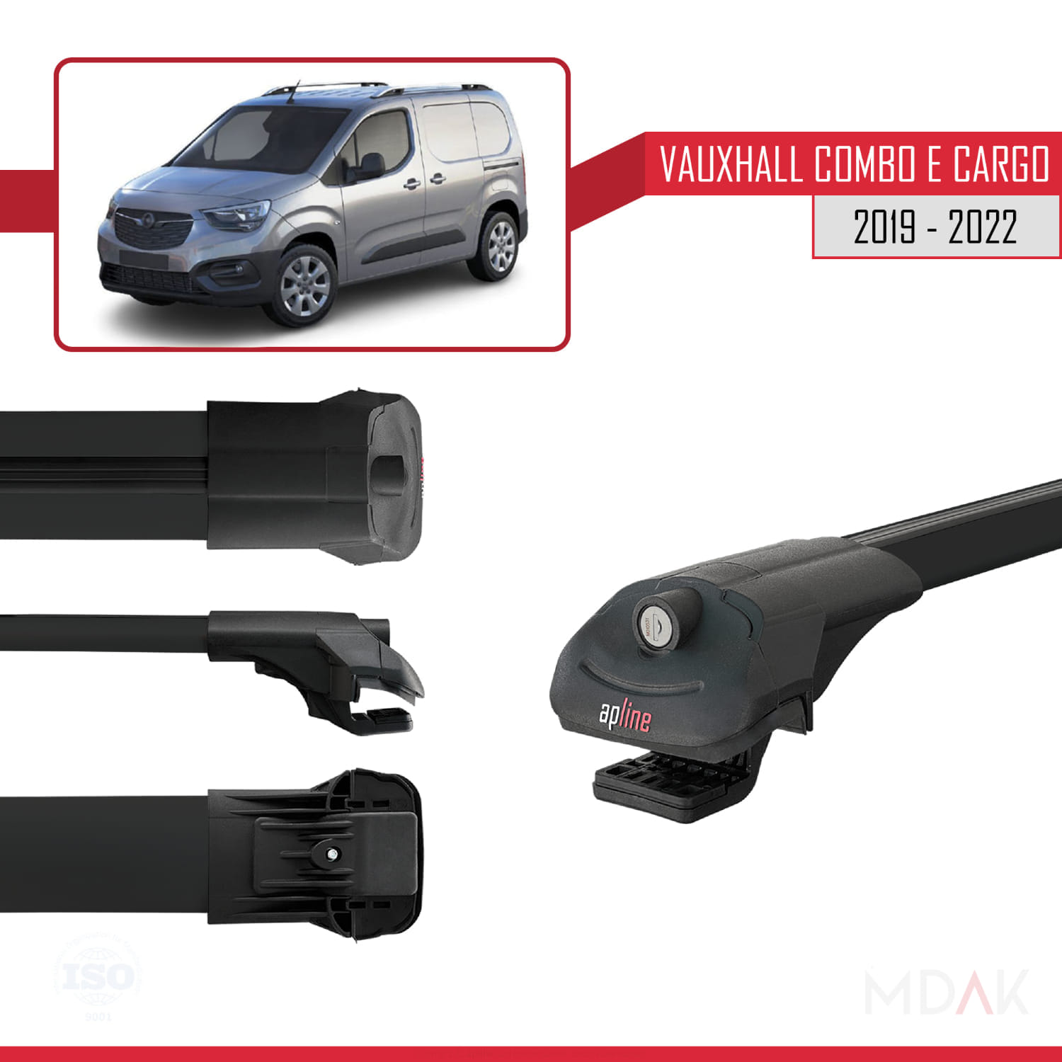 Vauxhall Combo E Cargo 2019-2022 Arası ile Uyumlu ACE-1 Ara Atkı Tavan Barı Siyah 3 Adet - Görsel 3