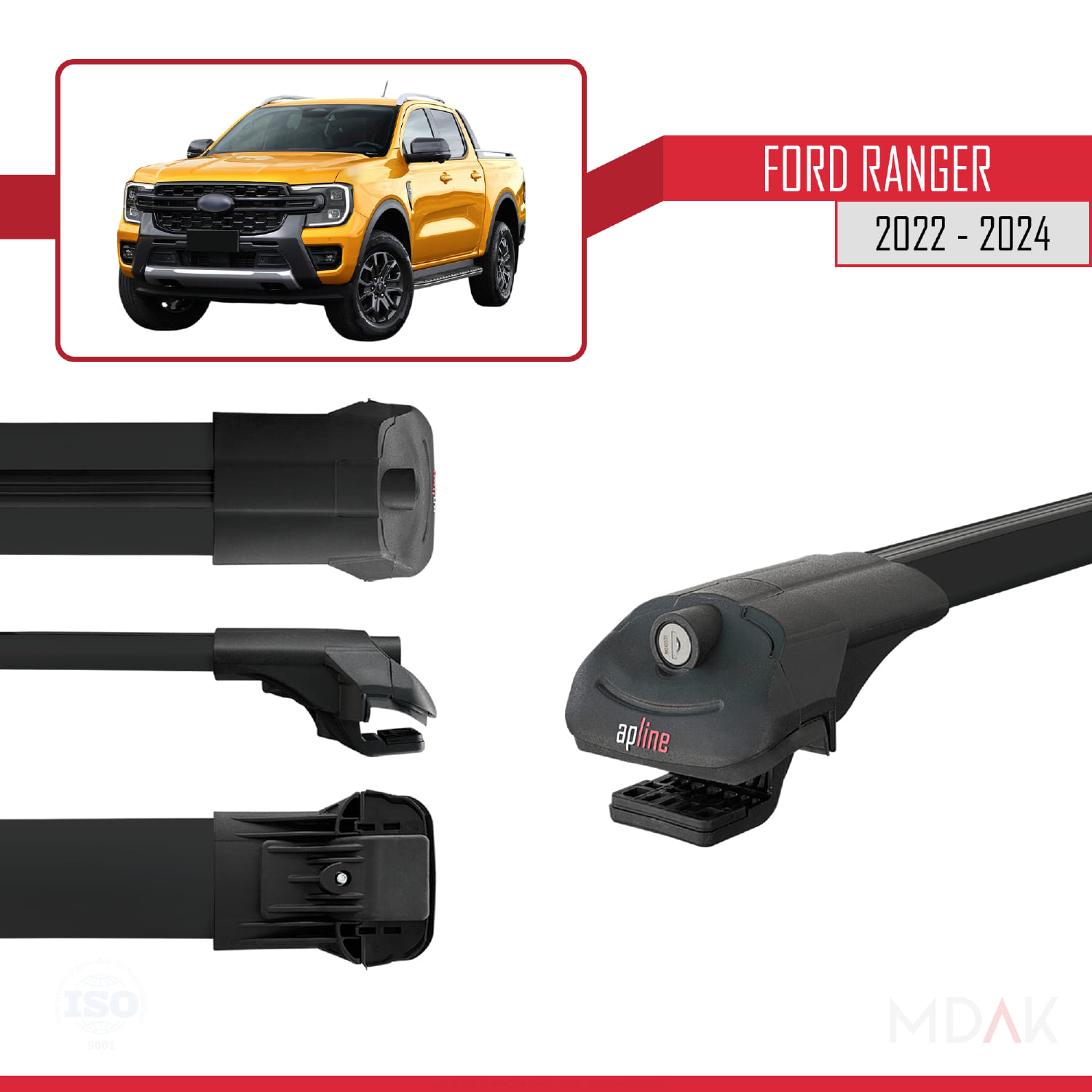 Ford Ranger (P703) 2022-2024 Arası ile Uyumlu ACE-1 Ara Atkı Tavan Barı Siyah 3 Adet - Görsel 3