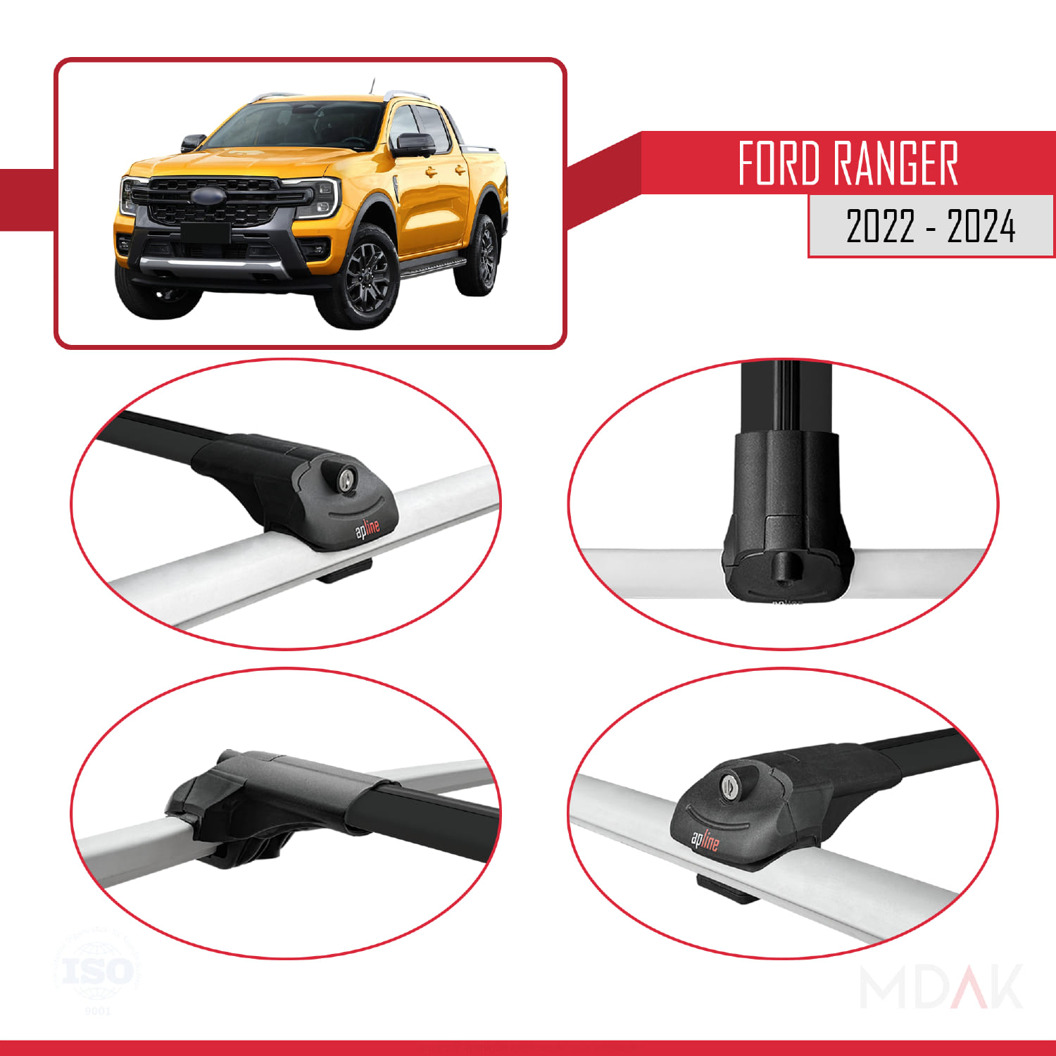 Ford Ranger (P703) 2022-2024 Arası ile Uyumlu ACE-1 Ara Atkı Tavan Barı Siyah 3 Adet - Görsel 4