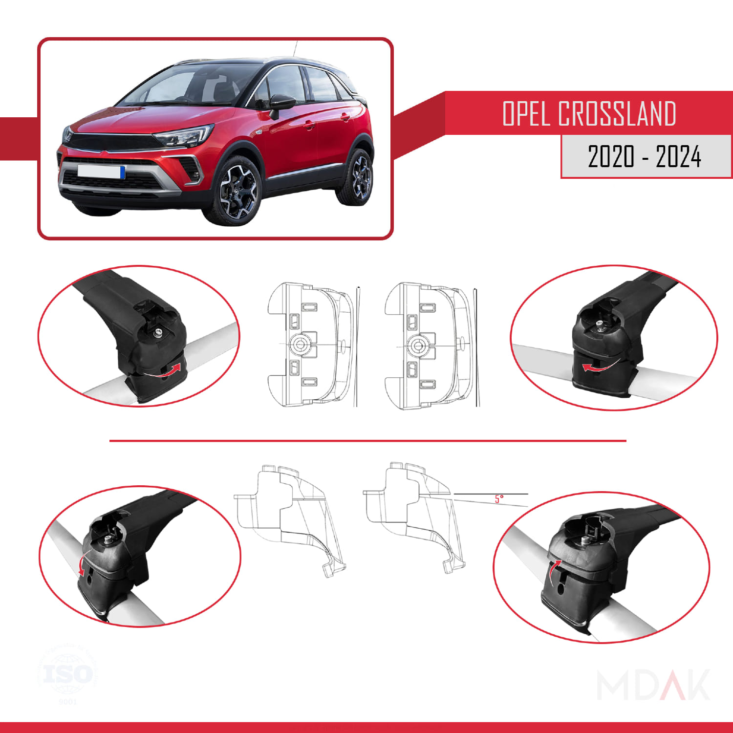Opel Crossland 2020-2024 Arası ile Uyumlu ACE-2 Ara Atkı Tavan Barı Siyah 2 Adet - Görsel 4