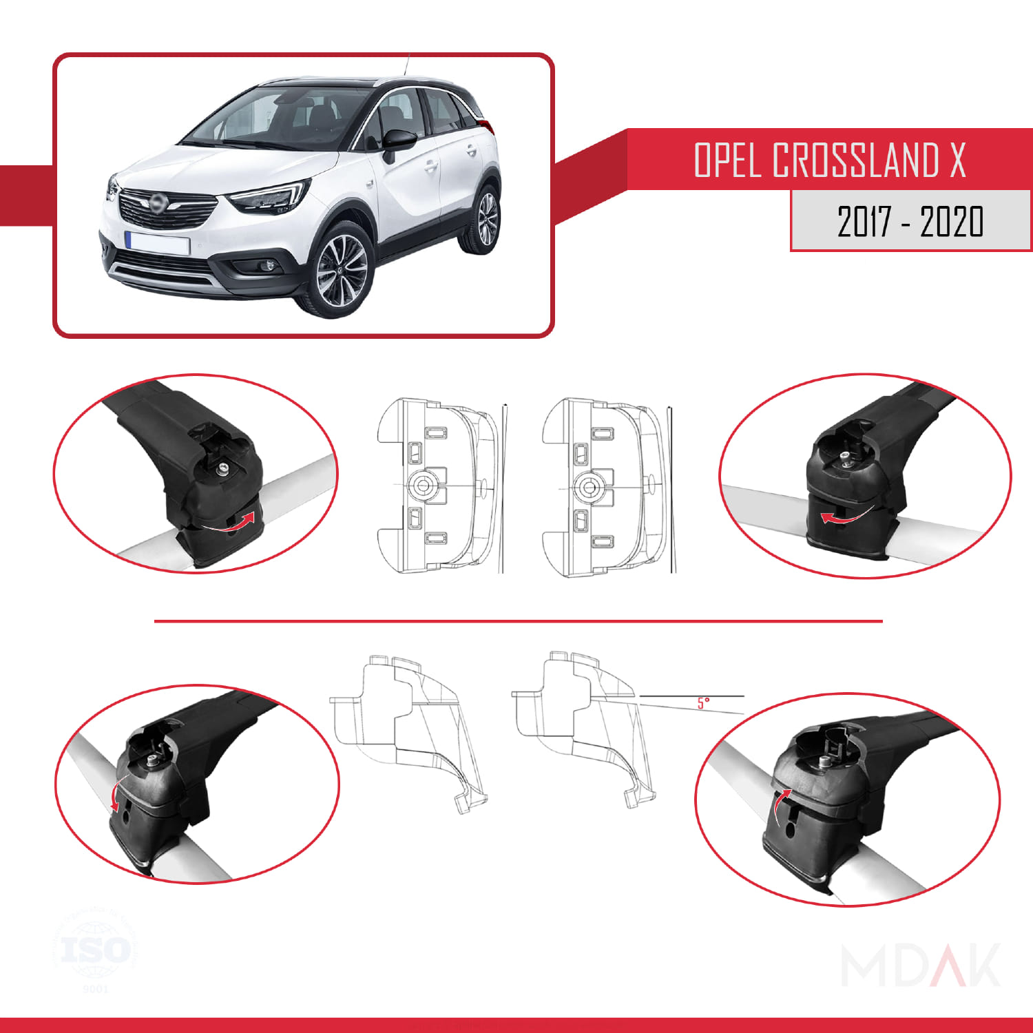 Opel Crossland X 2017-2020 Arası ile Uyumlu ACE-2 Ara Atkı Tavan Barı Siyah 2 Adet - Görsel 4