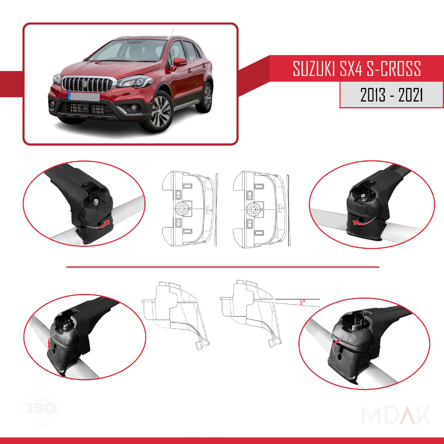 Suzuki SX4 S-Cross 3 (JYB) 2013-2021 Arası ile Uyumlu ACE-2 Ara Atkı Tavan Barı Siyah 2 Adet - Görsel 4