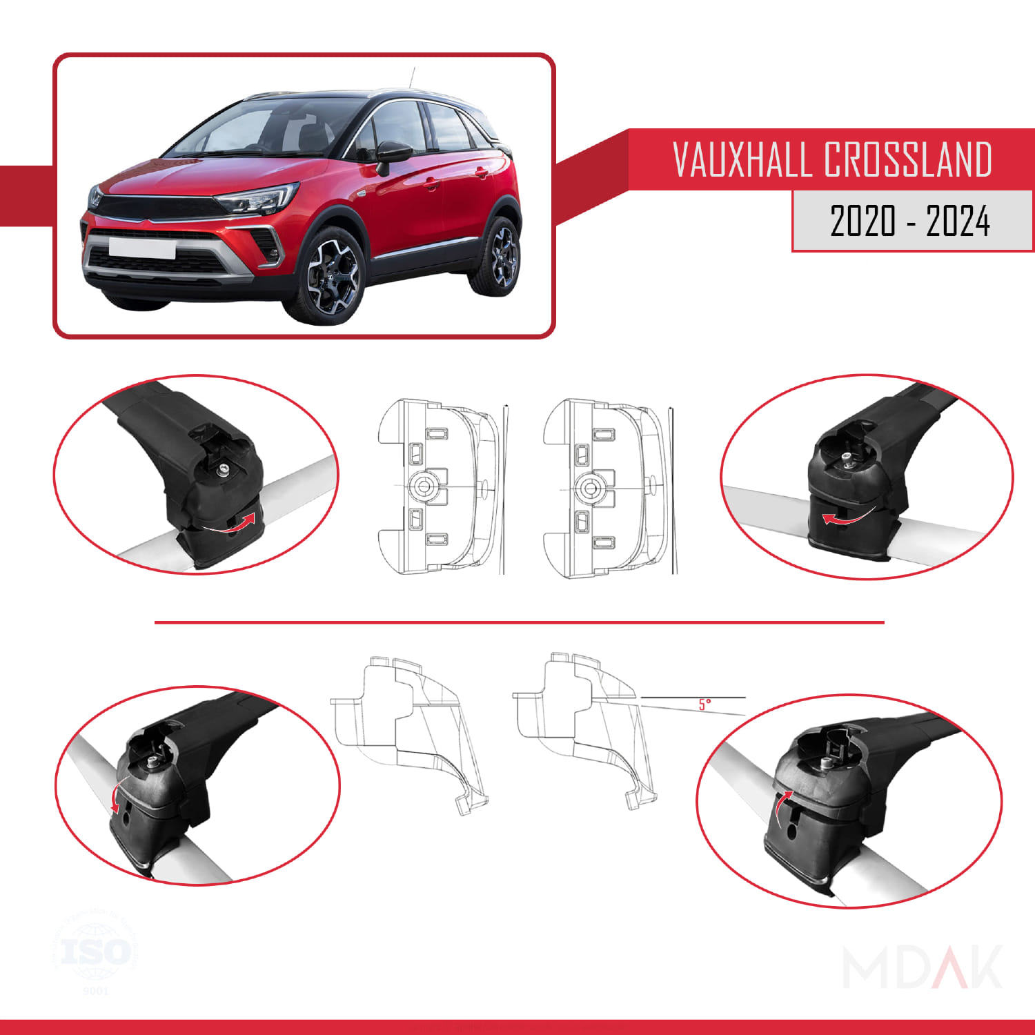 Vauxhall Crossland 2020-2024 Arası ile Uyumlu ACE-2 Ara Atkı Tavan Barı Siyah 2 Adet - Görsel 4