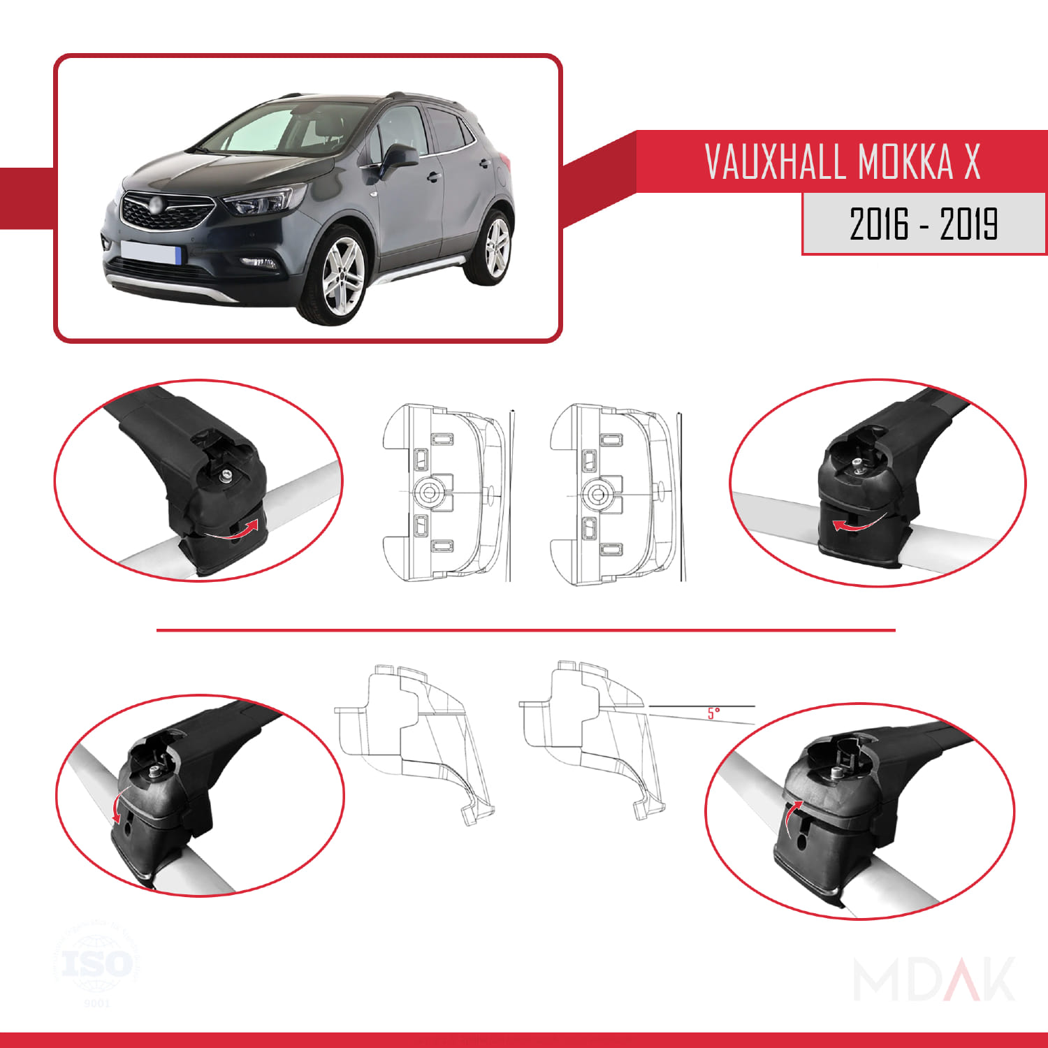 Vauxhall Mokka X (J13) 2016-2019 Arası ile Uyumlu ACE-2 Ara Atkı Tavan Barı Siyah 2 Adet - Görsel 4