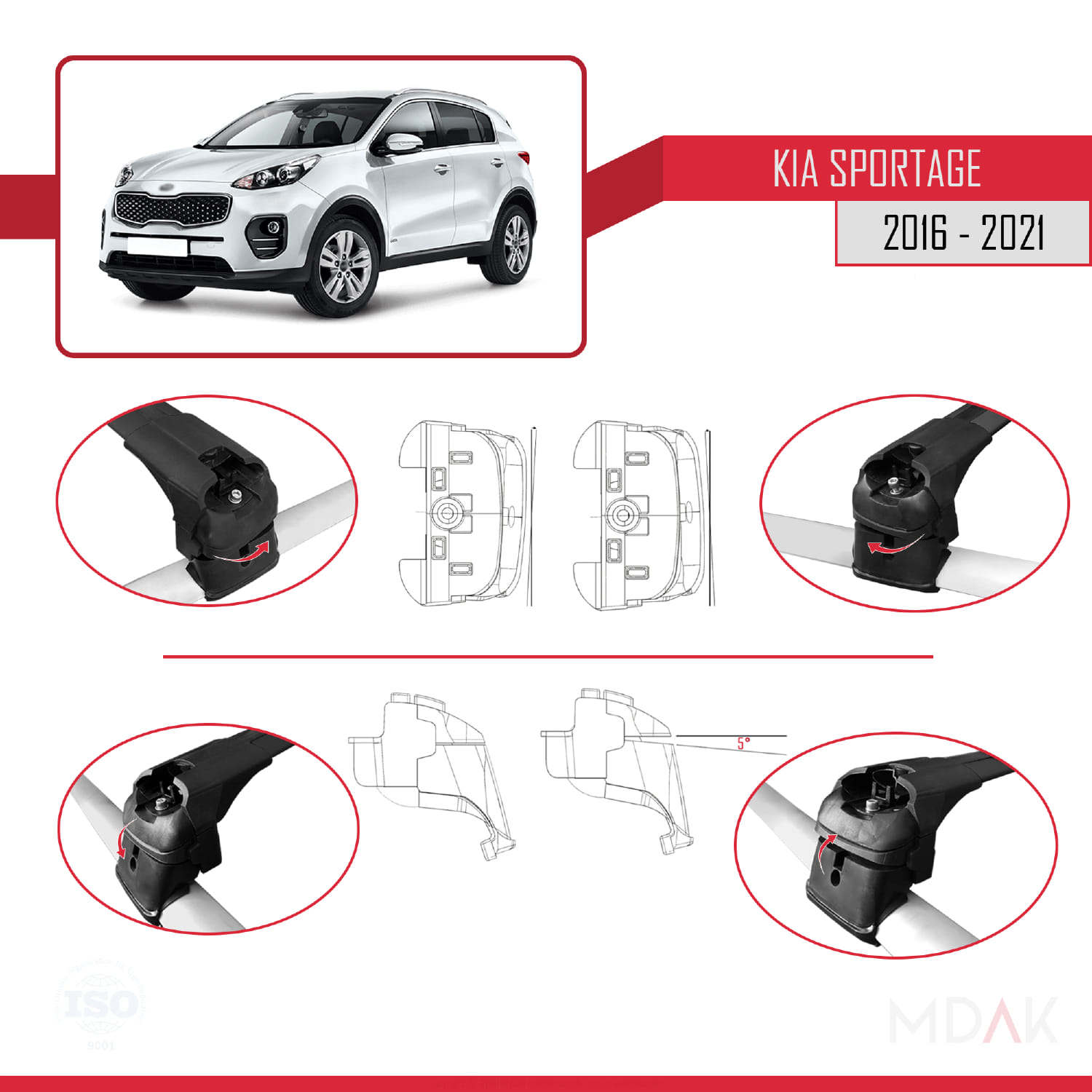 Kia Sportage 4 (QL) 2016-2021 Arası ile Uyumlu ACE-2 Ara Atkı Tavan Barı Siyah 2 Adet - Görsel 4