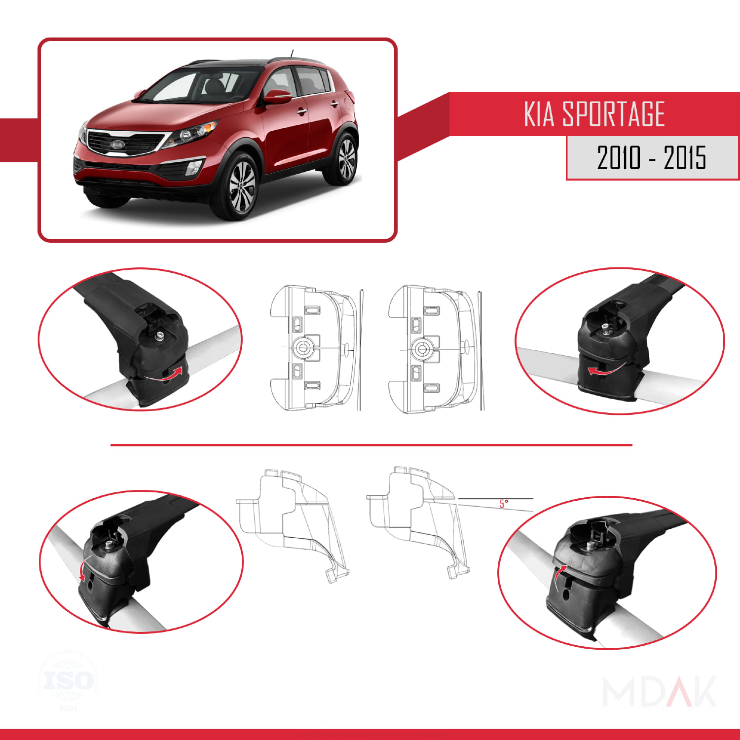Kia Sportage 3 (SL) 2010-2015 Arası ile Uyumlu ACE-2 Ara Atkı Tavan Barı Siyah 2 Adet - Görsel 4
