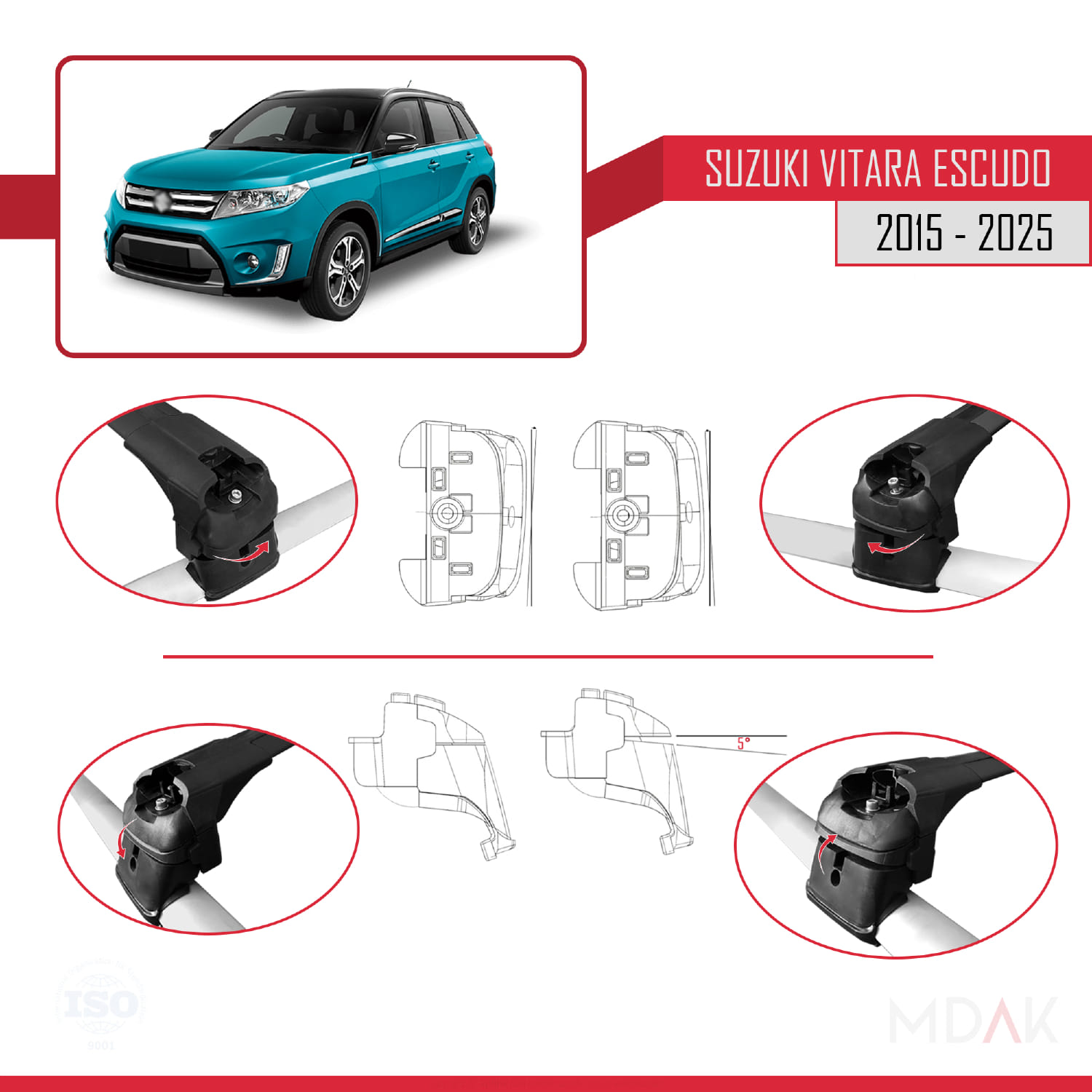 Suzuki Vitara/Escudo (LY) 2015 ve Sonrası ile Uyumlu ACE-2 Ara Atkı Tavan Barı Siyah 2 Adet - Görsel 6