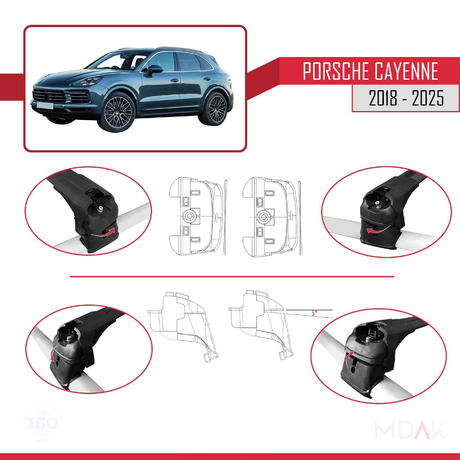 Porsche Cayenne 3 (9YA) 2018 ve Sonrası ile Uyumlu ACE-2 Ara Atkı Tavan Barı Siyah 2 Adet - Görsel 6