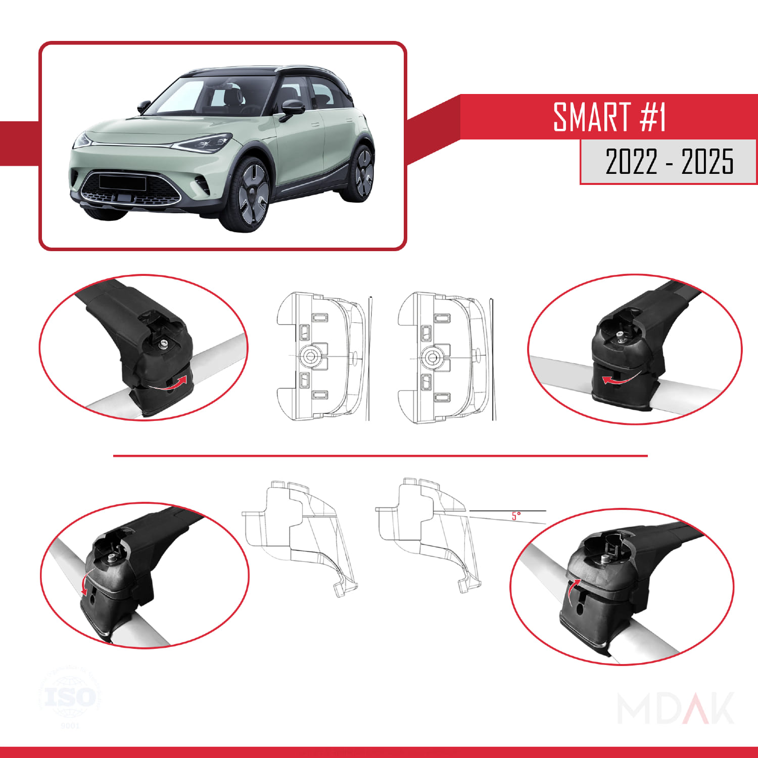 Smart #1 2022 ve Sonrası ile Uyumlu ACE-2 Ara Atkı Tavan Barı Siyah 2 Adet - Görsel 5