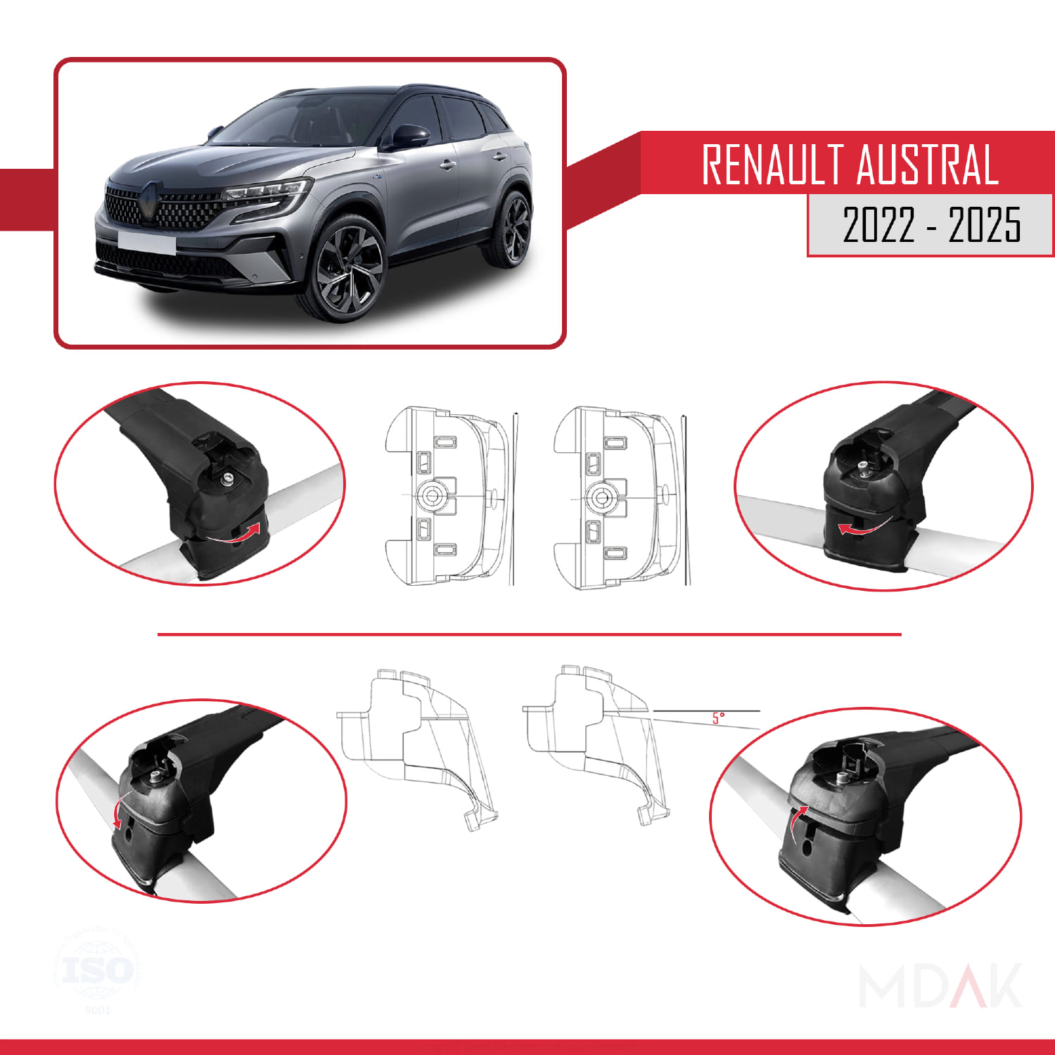 Renault Austral (RHN) 2022 ve Sonrası ile Uyumlu ACE-2 Ara Atkı Tavan Barı Siyah 2 Adet - Görsel 5