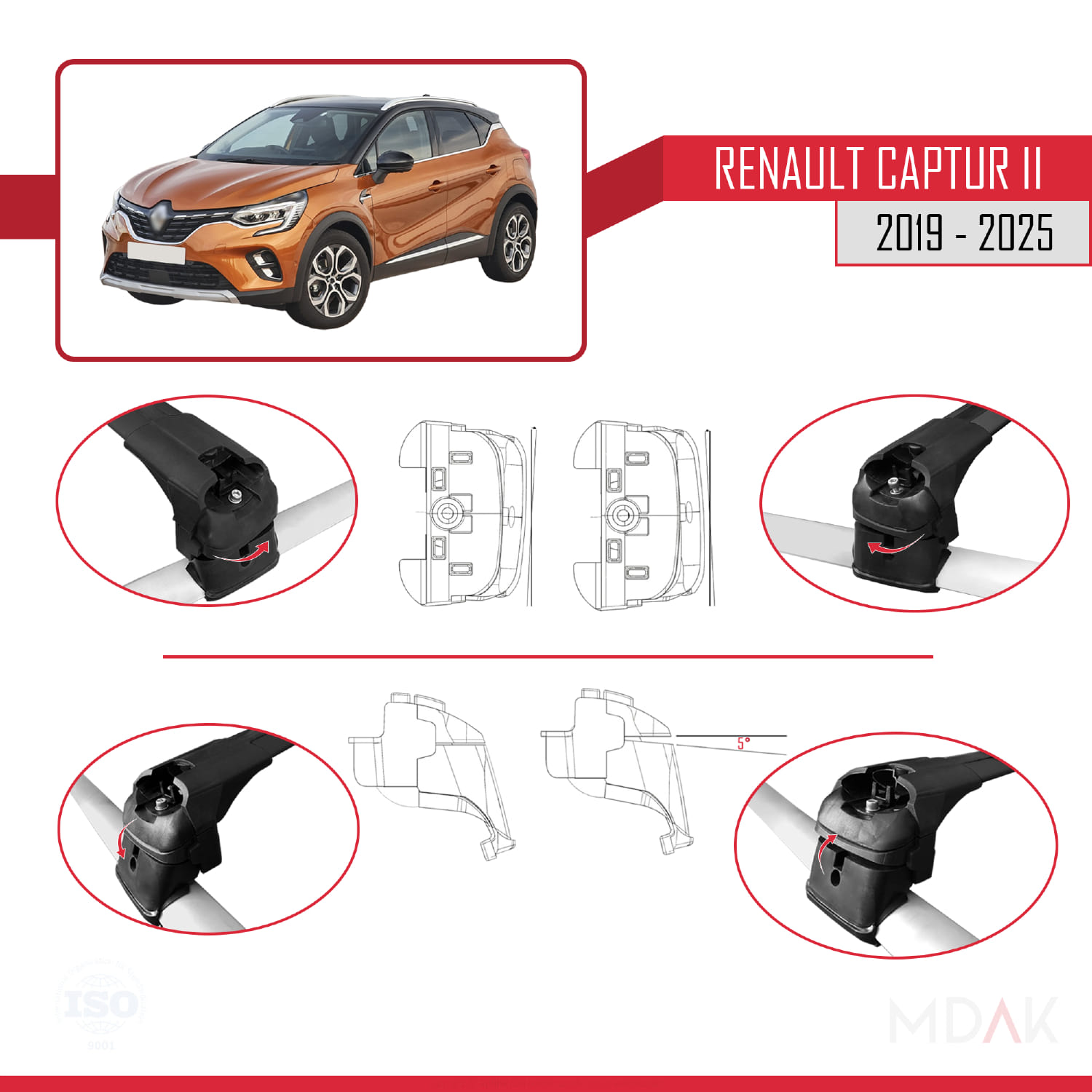 Renault Captur 2 2019 ve Sonrası ile Uyumlu ACE-2 Ara Atkı Tavan Barı Siyah 2 Adet - Görsel 5