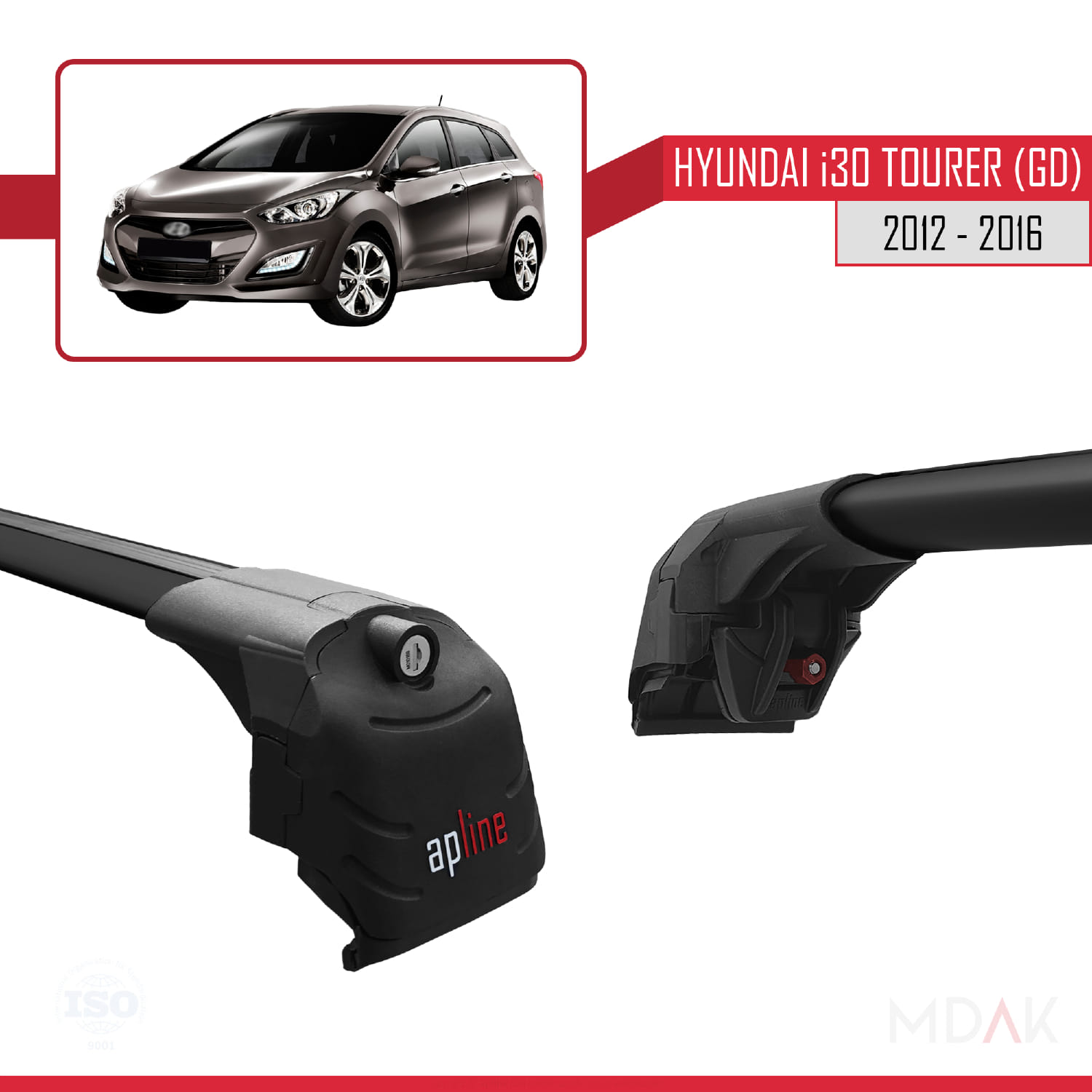 Hyundai i30 2 (GD) Tourer 2012-2016 Arası ile Uyumlu ACE-2 Ara Atkı Tavan Barı Siyah 2 Adet - Görsel 3