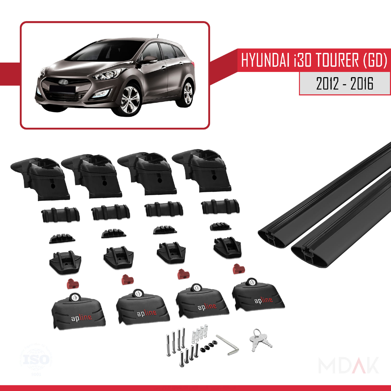 Hyundai i30 2 (GD) Tourer 2012-2016 Arası ile Uyumlu ACE-2 Ara Atkı Tavan Barı Siyah 2 Adet - Görsel 5