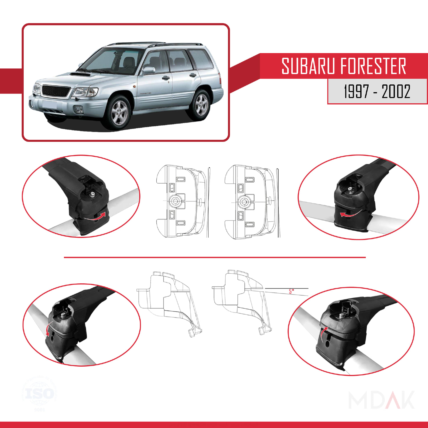 Subaru Forester (SF) 1997-2002 Arası ile Uyumlu ACE-2 Ara Atkı Tavan Barı Siyah 2 Adet - Görsel 4