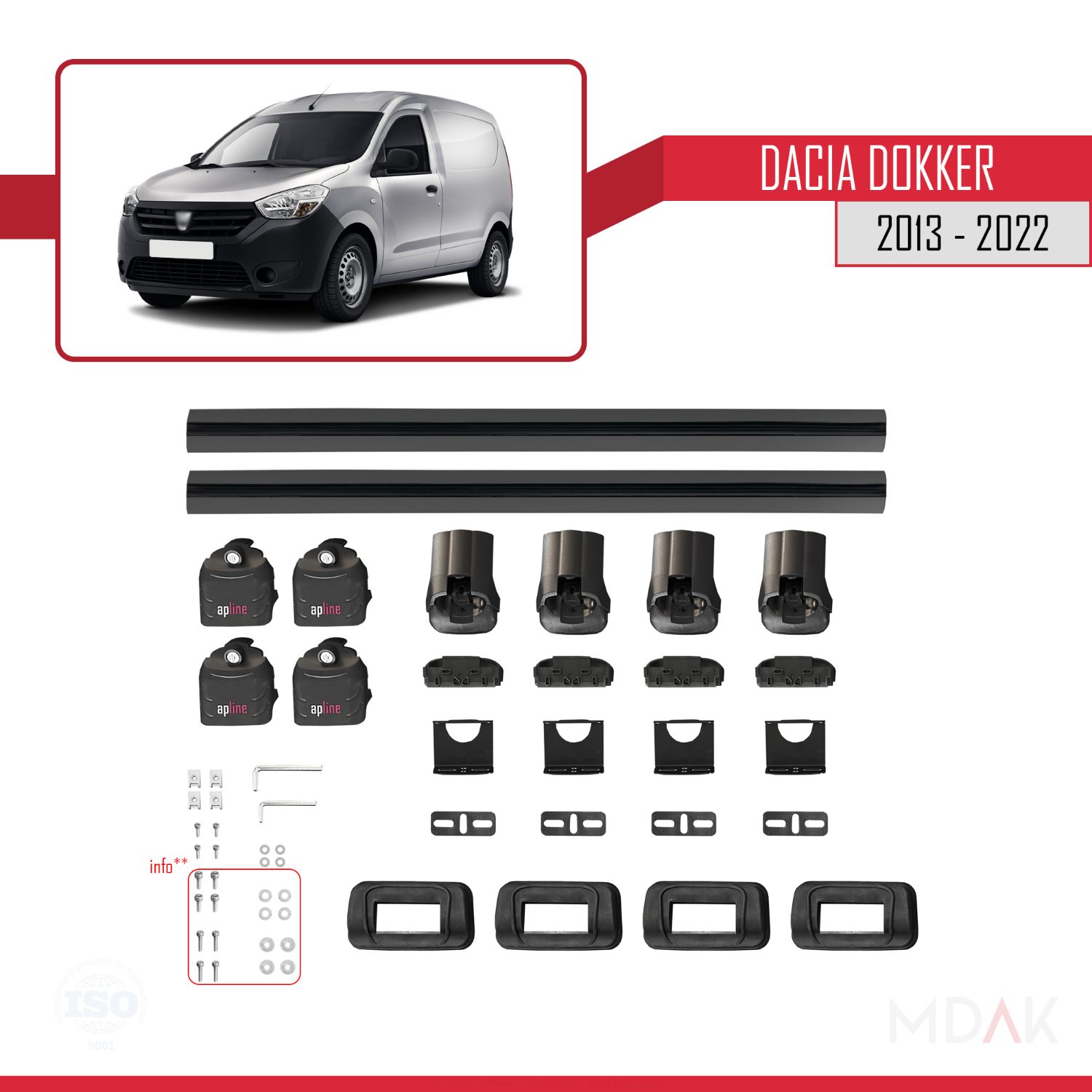 Dacia Dokker 2013-2022 Arası ile Uyumlu ACE-3 Ara Atkı Tavan Barı Siyah 2 Adet - Görsel 6